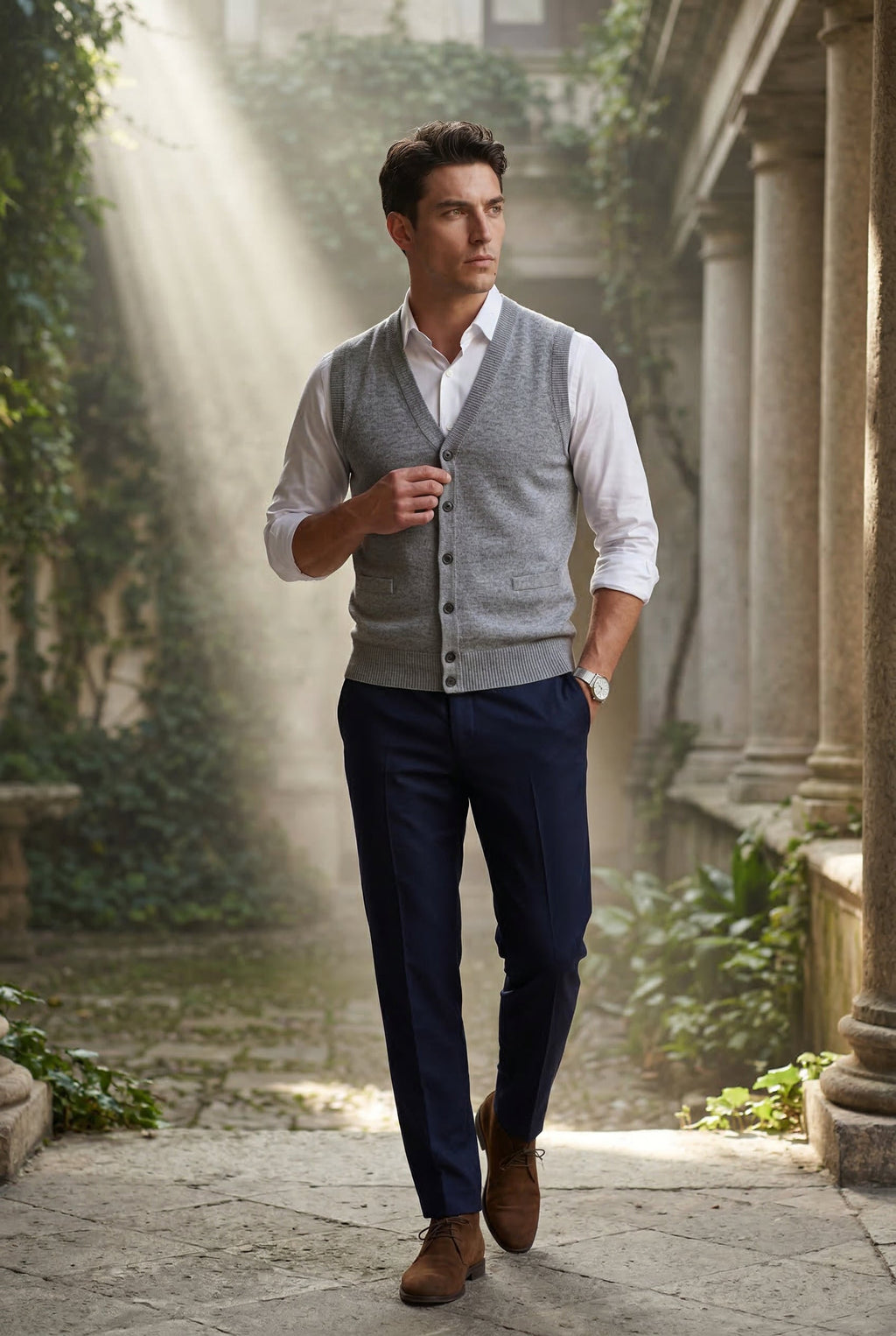 Liam | Button-front V-neck Sleeveless Sweater Vest