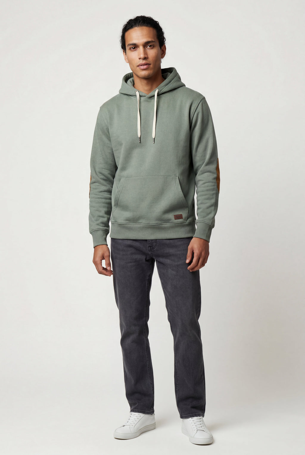 Liam | Contrast Elbow Patch Pullover Hoodie with Drawstring Hood