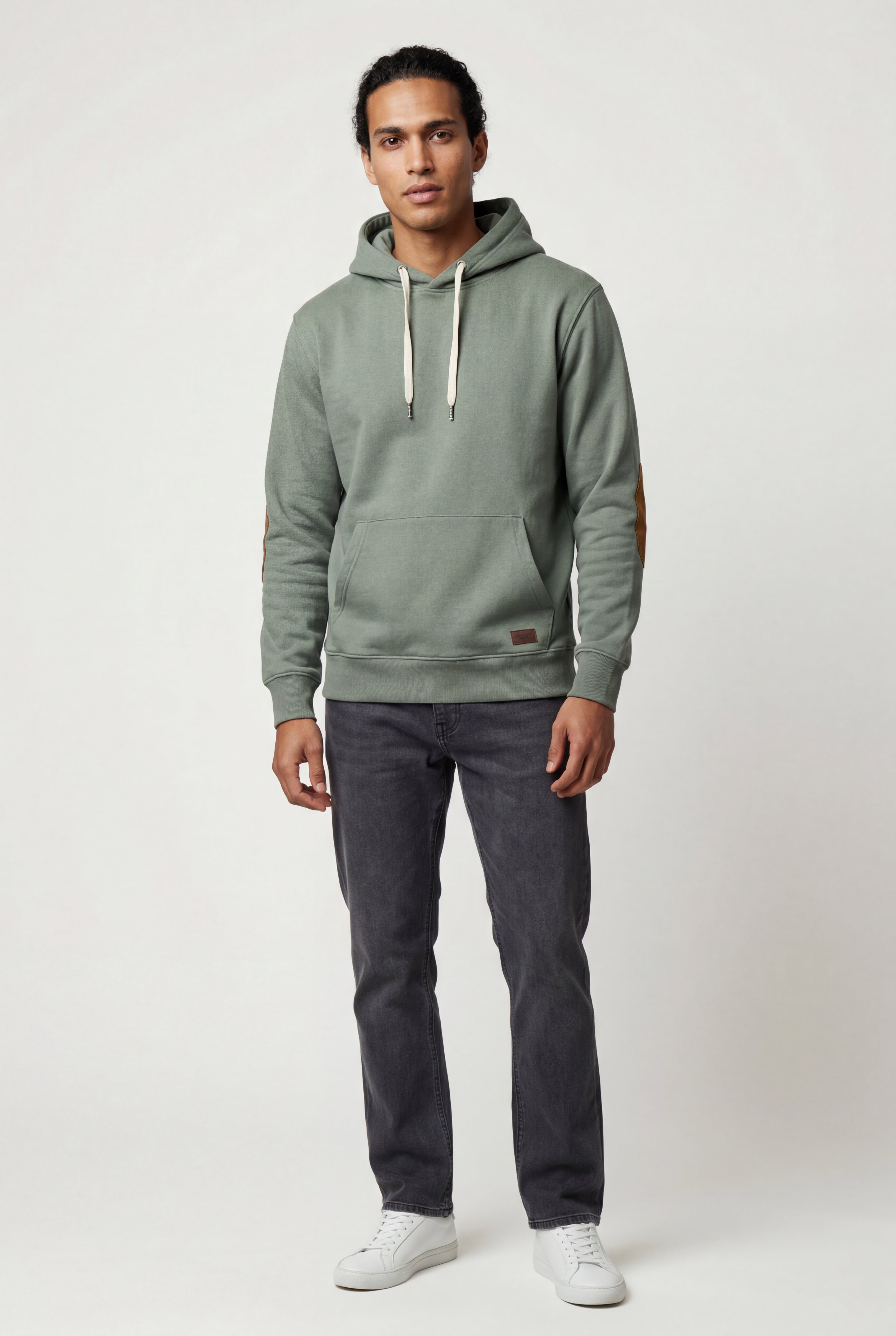 Liam | Contrast Elbow Patch Pullover Hoodie with Drawstring Hood