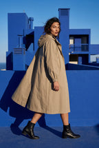 Hooded Snap Button Long Parka Coat with Adjustable Waist | Elcevi