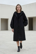 Hooded Snap Button Long Parka Coat with Adjustable Waist | Elcevi