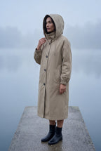 Hooded Snap Button Long Parka Coat with Adjustable Waist | Elcevi