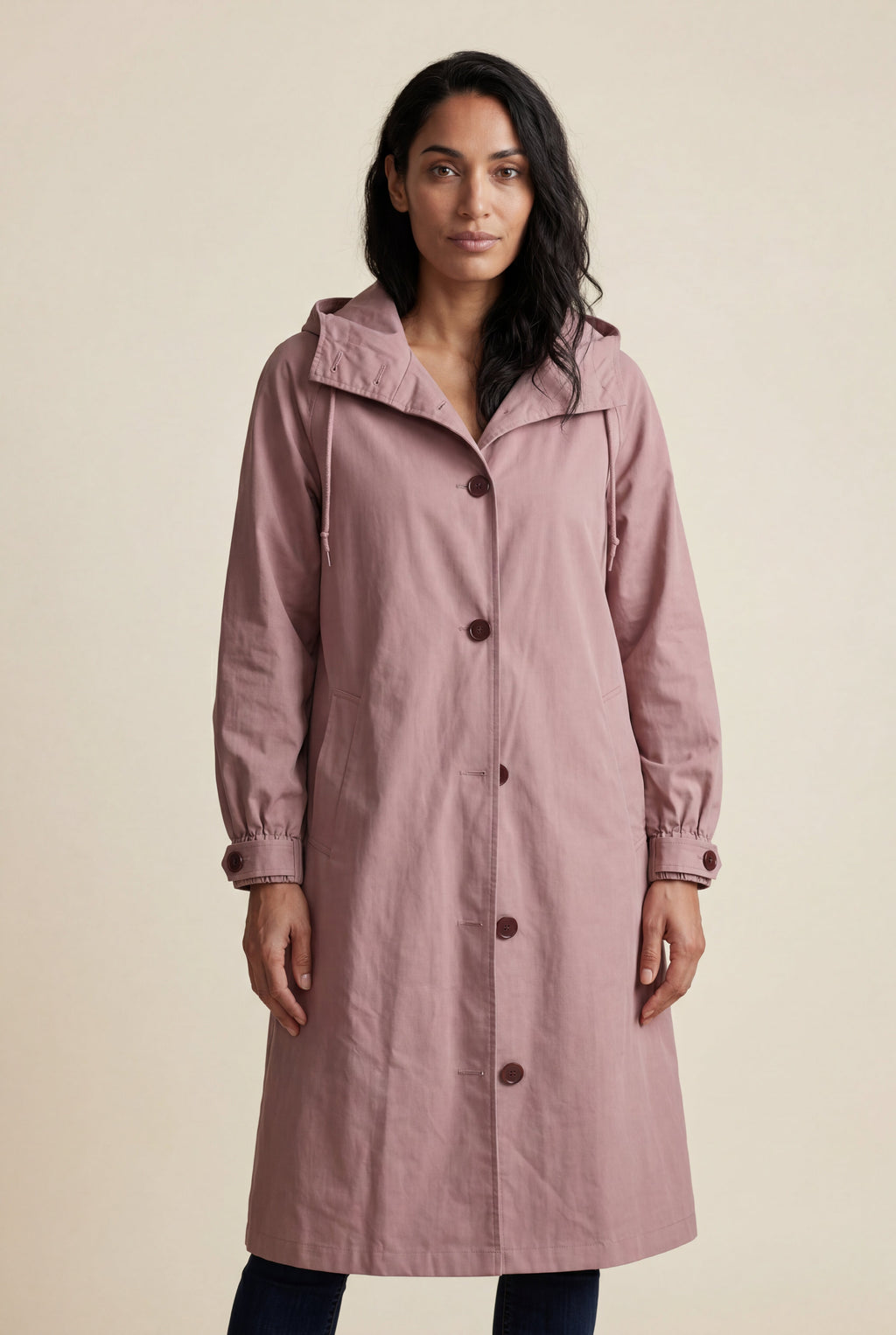 Hooded Snap Button Long Parka Coat with Adjustable Waist | Elcevi
