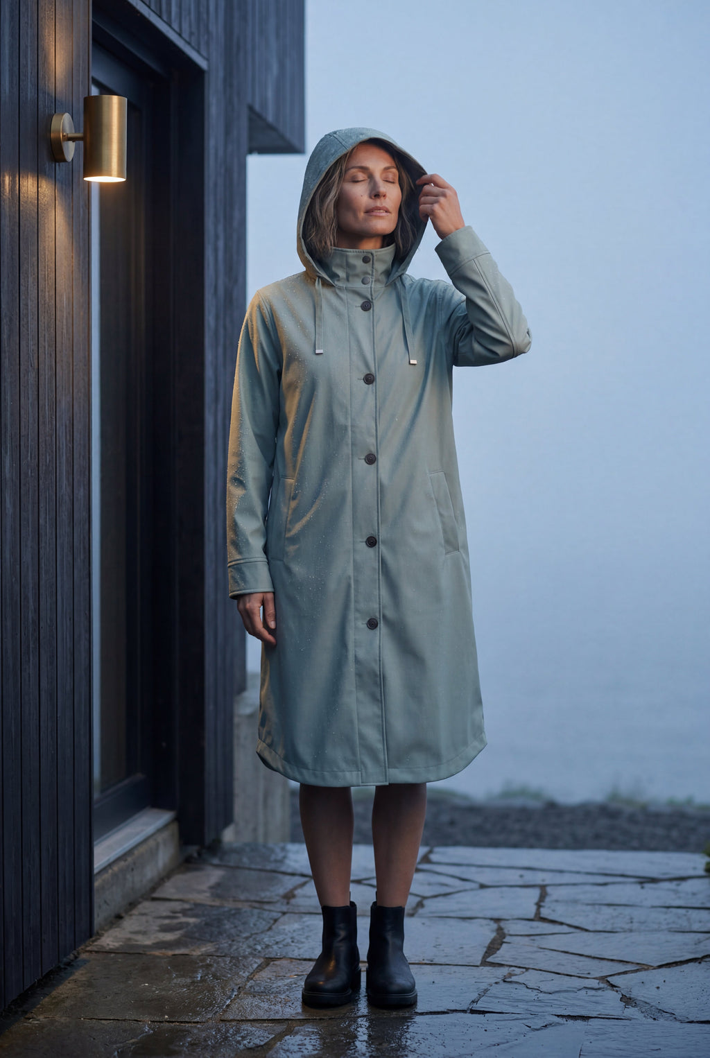 Hooded Snap Button Long Parka Coat with Adjustable Waist | Elcevi