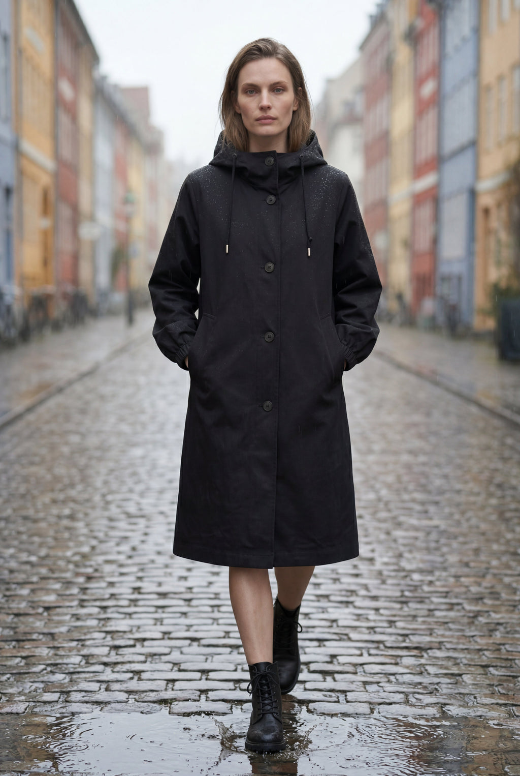 Hooded Snap Button Long Parka Coat with Adjustable Waist | Elcevi