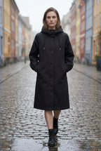 Hooded Snap Button Long Parka Coat with Adjustable Waist | Elcevi