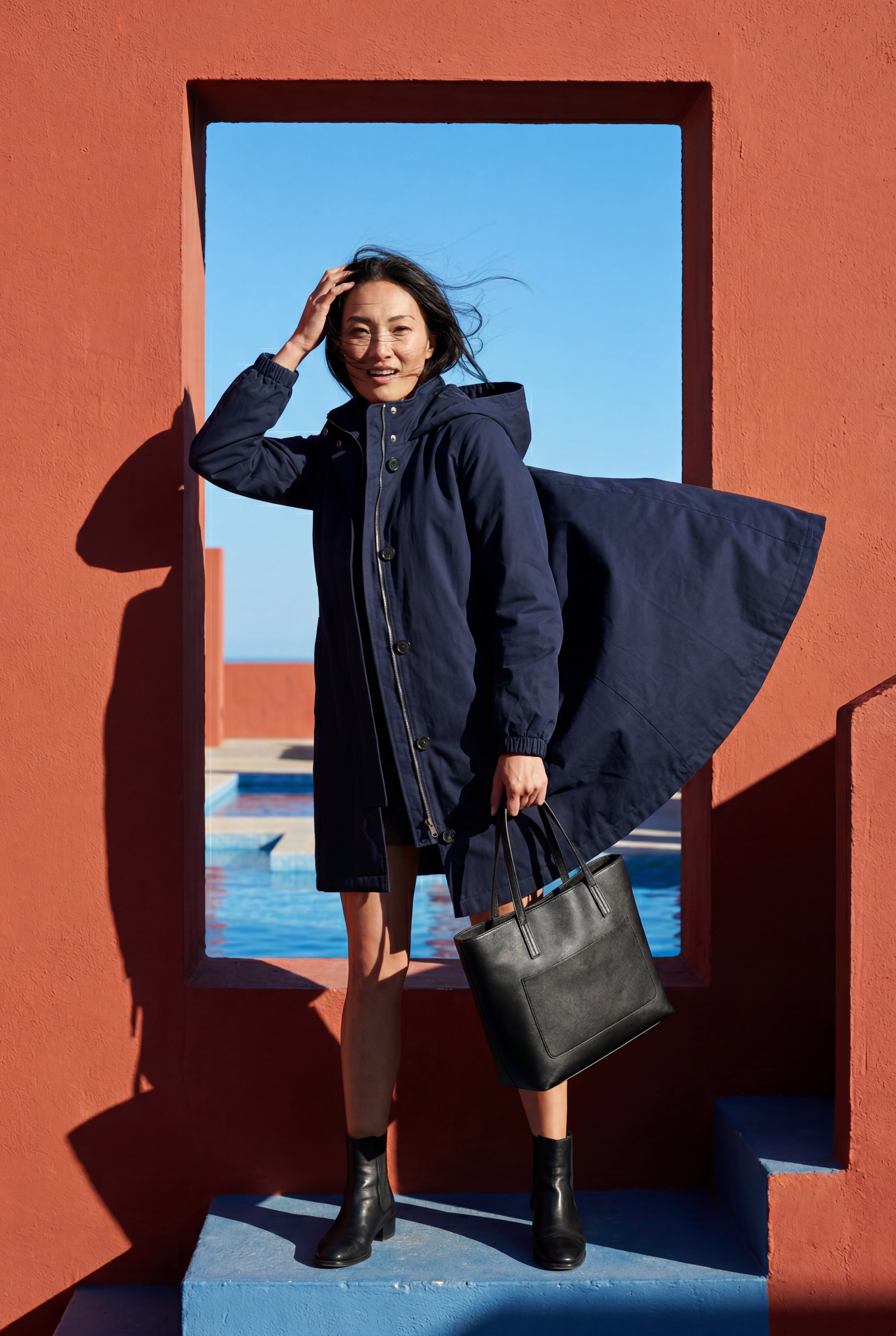 Hooded Snap Button Long Parka Coat with Adjustable Waist | Elcevi
