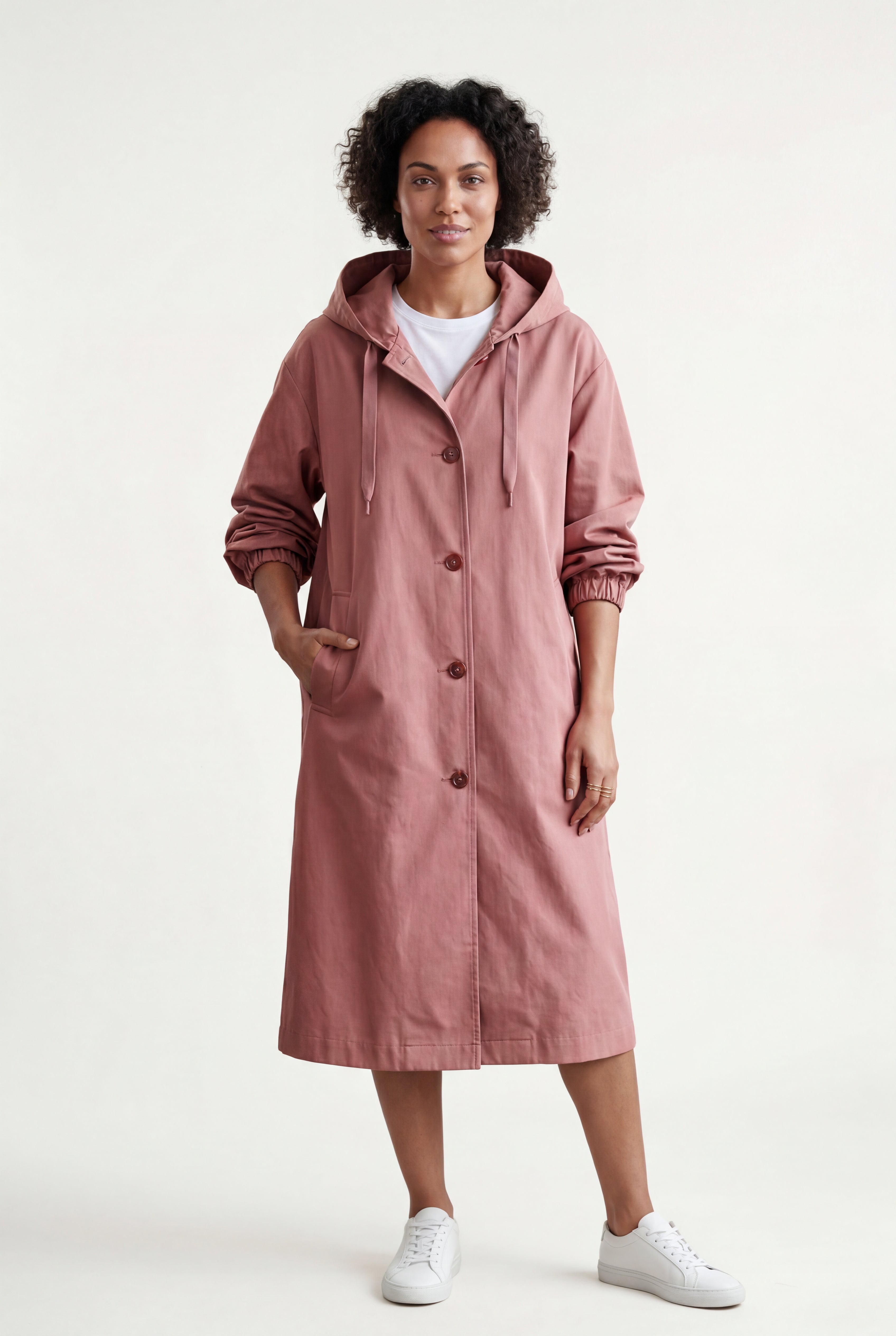 Hooded Snap Button Long Parka Coat with Adjustable Waist | Elcevi