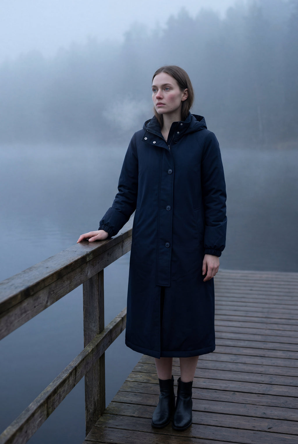 Hooded Snap Button Long Parka Coat with Adjustable Waist | Elcevi