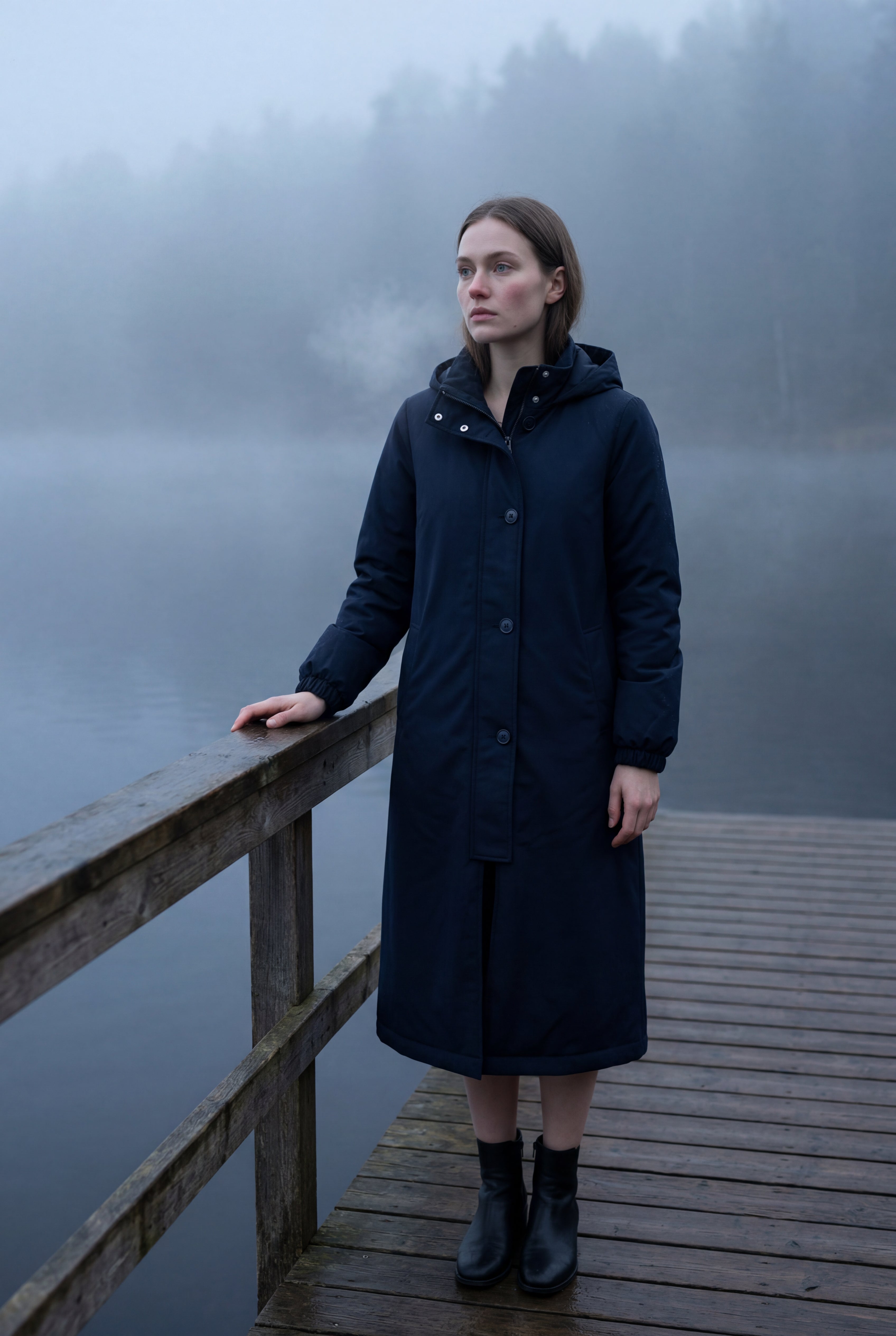 Hooded Snap Button Long Parka Coat with Adjustable Waist | Elcevi
