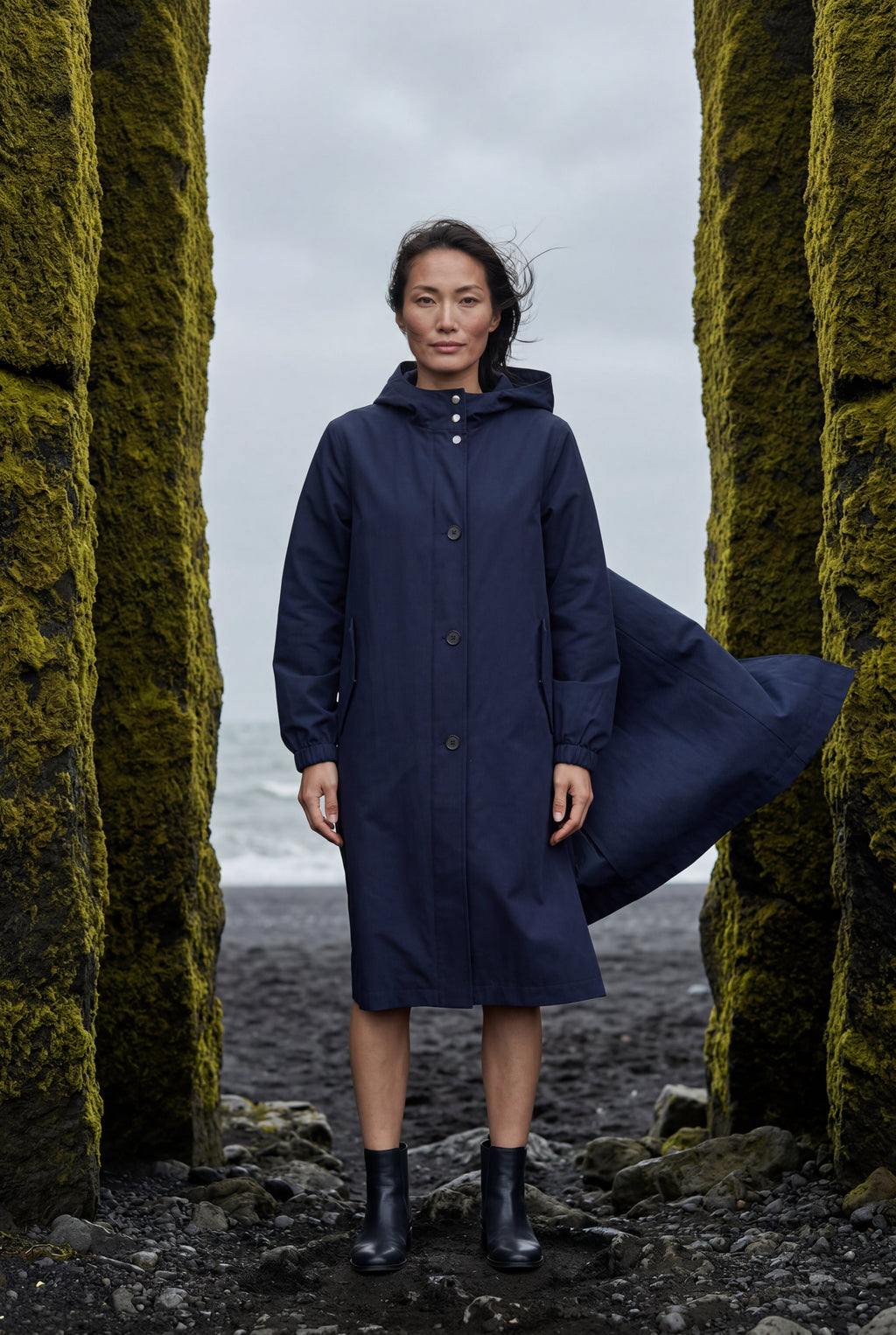 Hooded Snap Button Long Parka Coat with Adjustable Waist | Elcevi