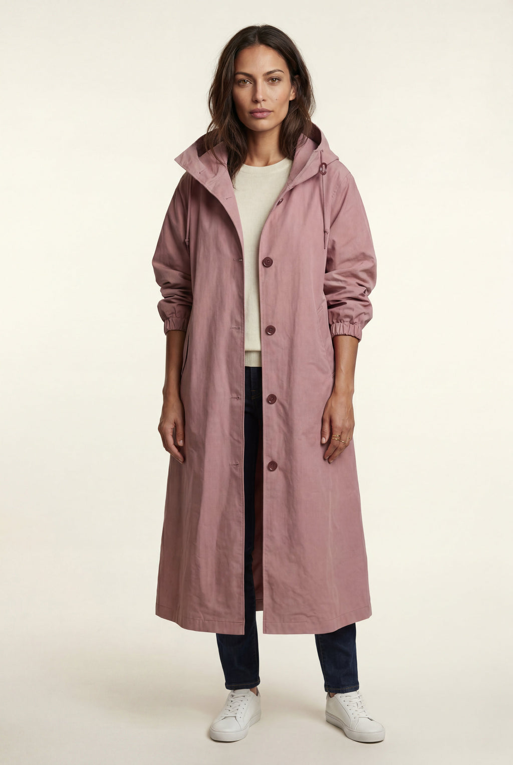 Hooded Snap Button Long Parka Coat with Adjustable Waist | Elcevi