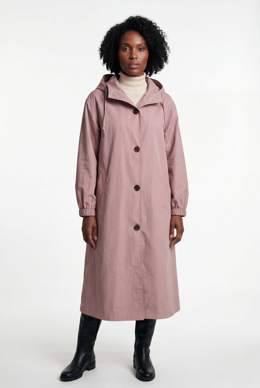 Hooded Snap Button Long Parka Coat with Adjustable Waist | Elcevi