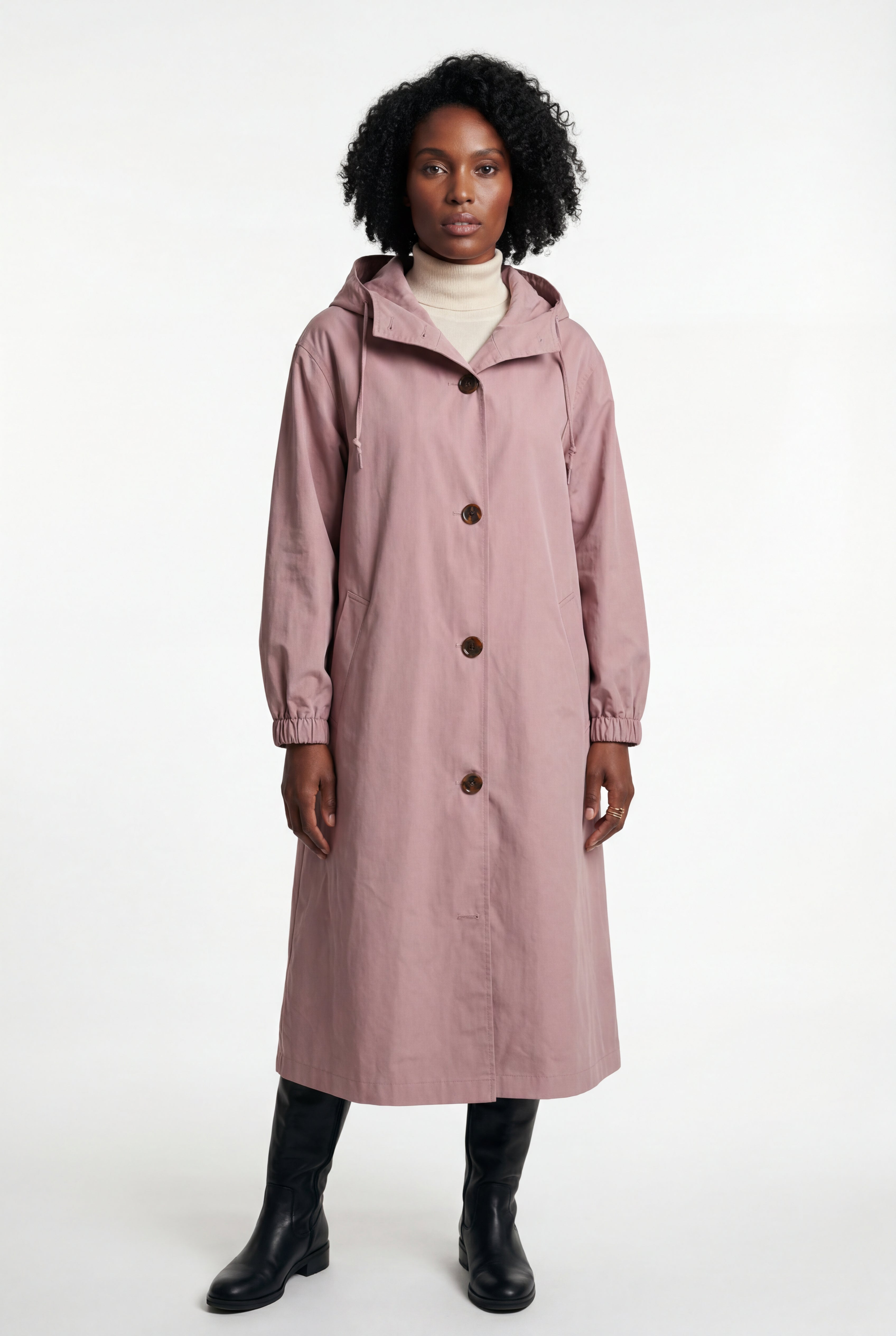Hooded Snap Button Long Parka Coat with Adjustable Waist | Elcevi