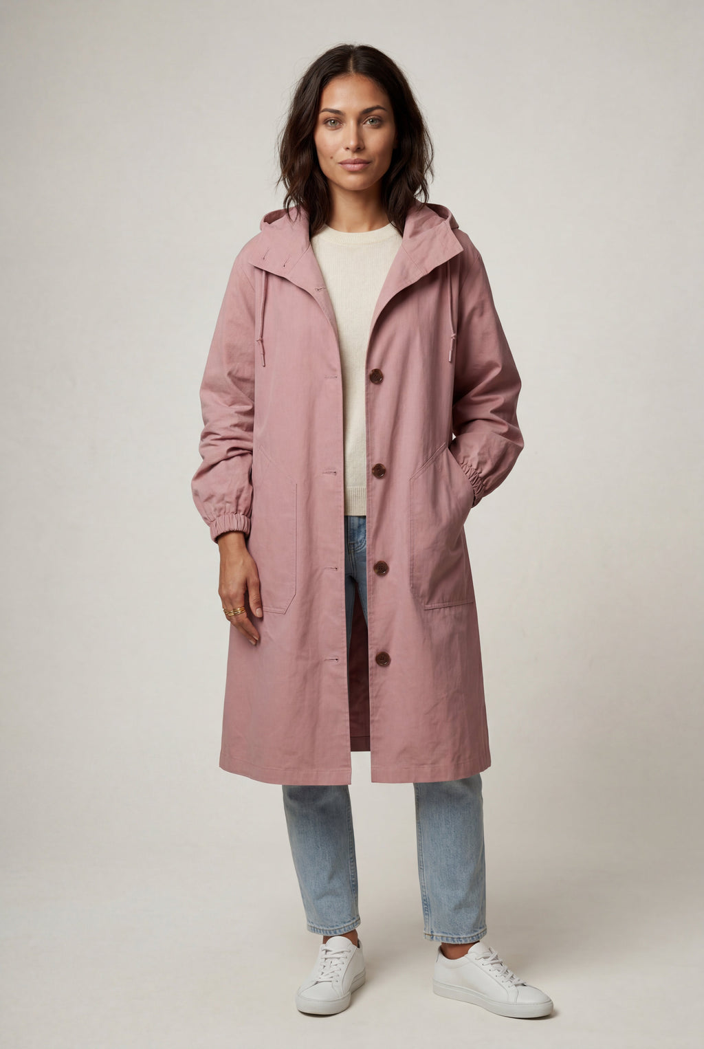 Hooded Snap Button Long Parka Coat with Adjustable Waist | Elcevi