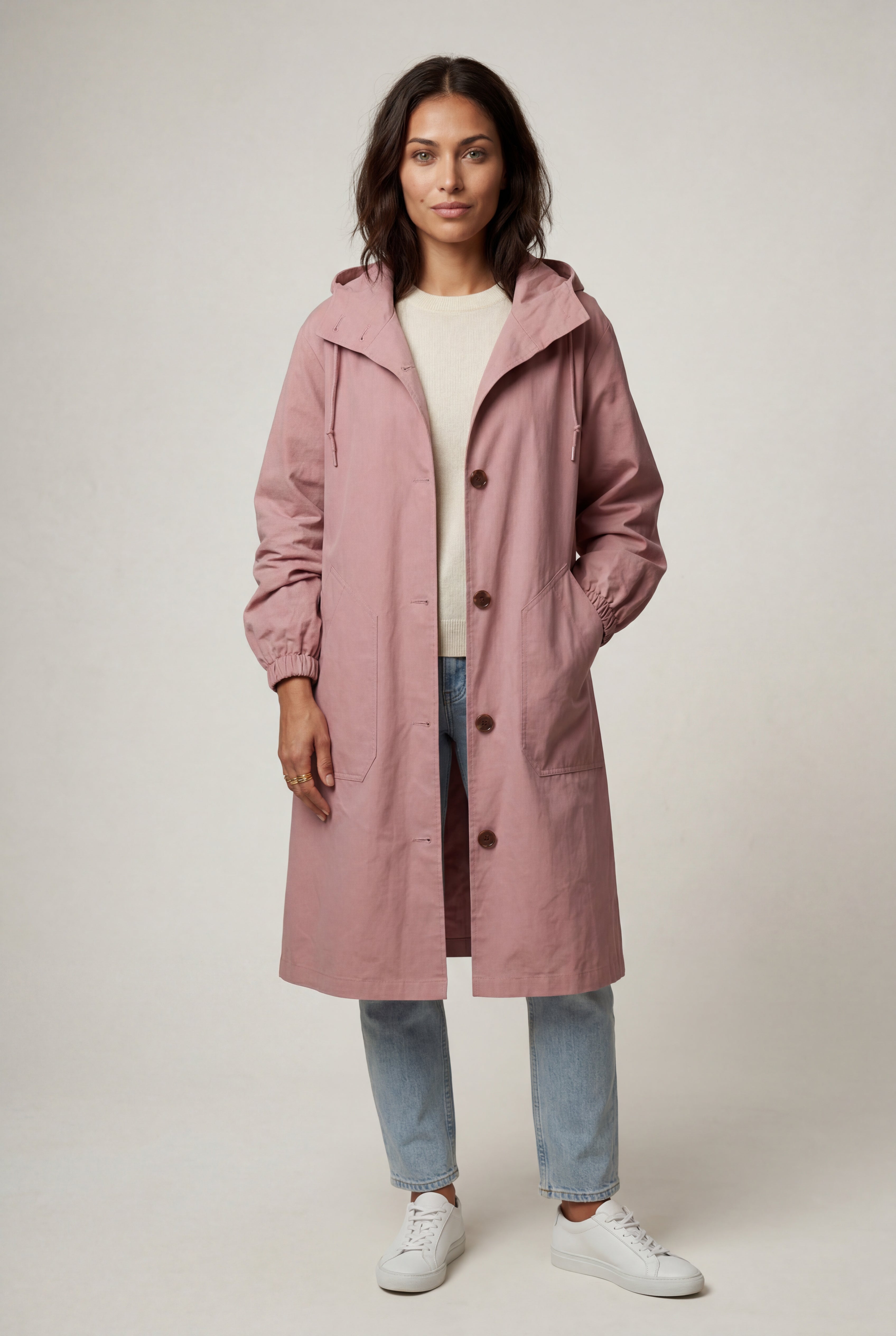 Hooded Snap Button Long Parka Coat with Adjustable Waist | Elcevi