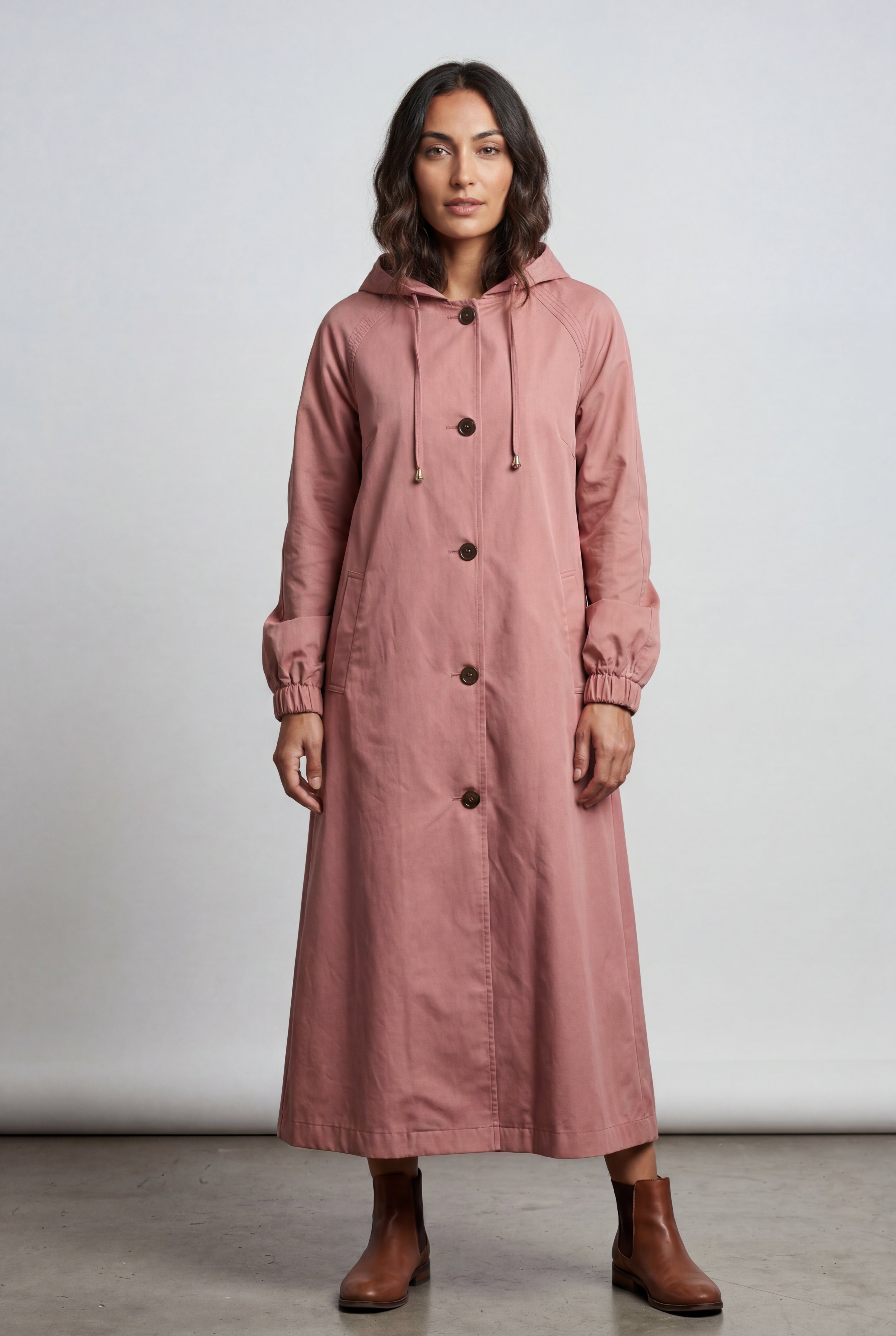 Hooded Snap Button Long Parka Coat with Adjustable Waist | Elcevi