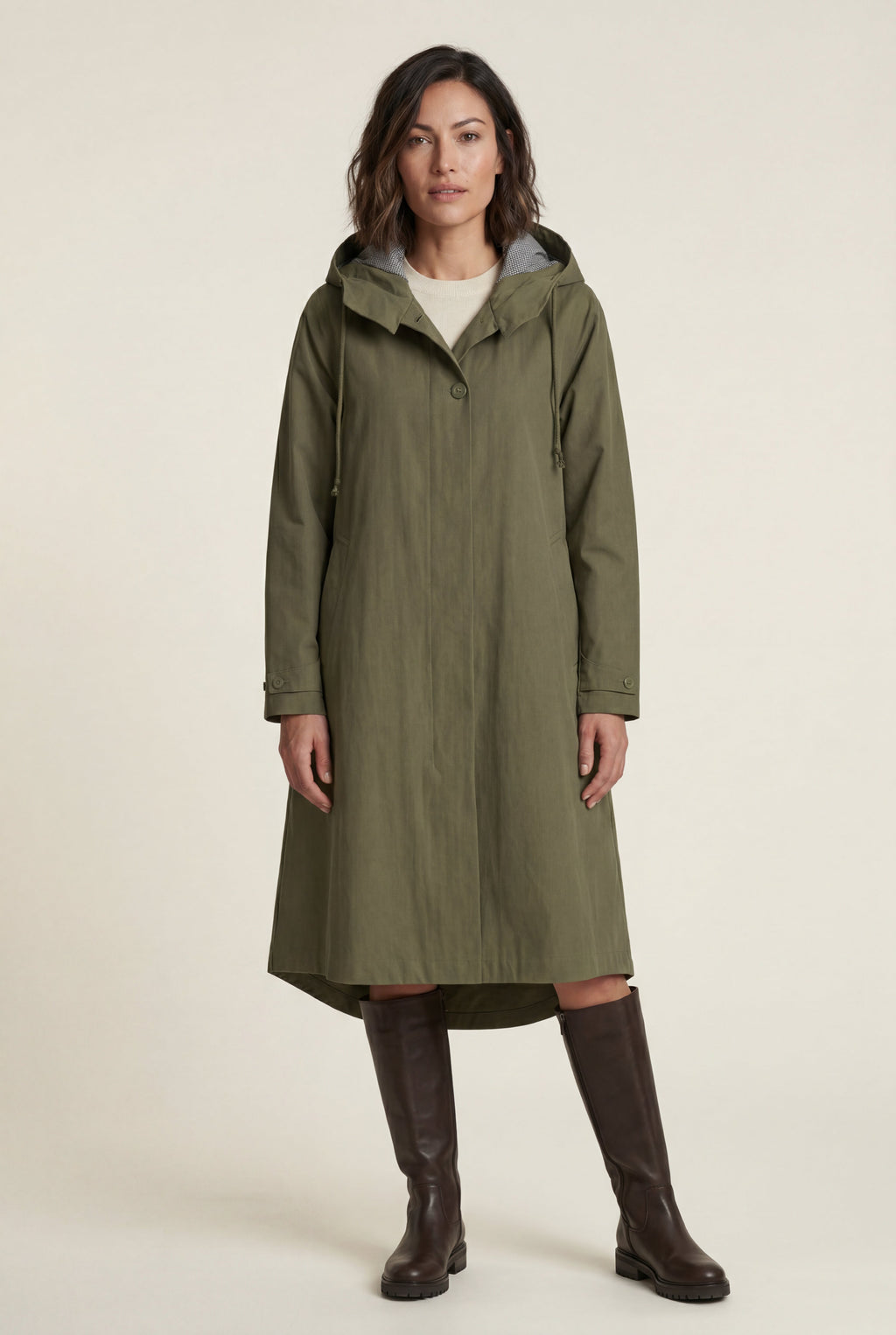 Hooded Snap Button Long Parka Coat with Adjustable Waist | Elcevi
