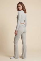 Lisa | Light Gray Ribbed Crop Top and Flared Pants Set
