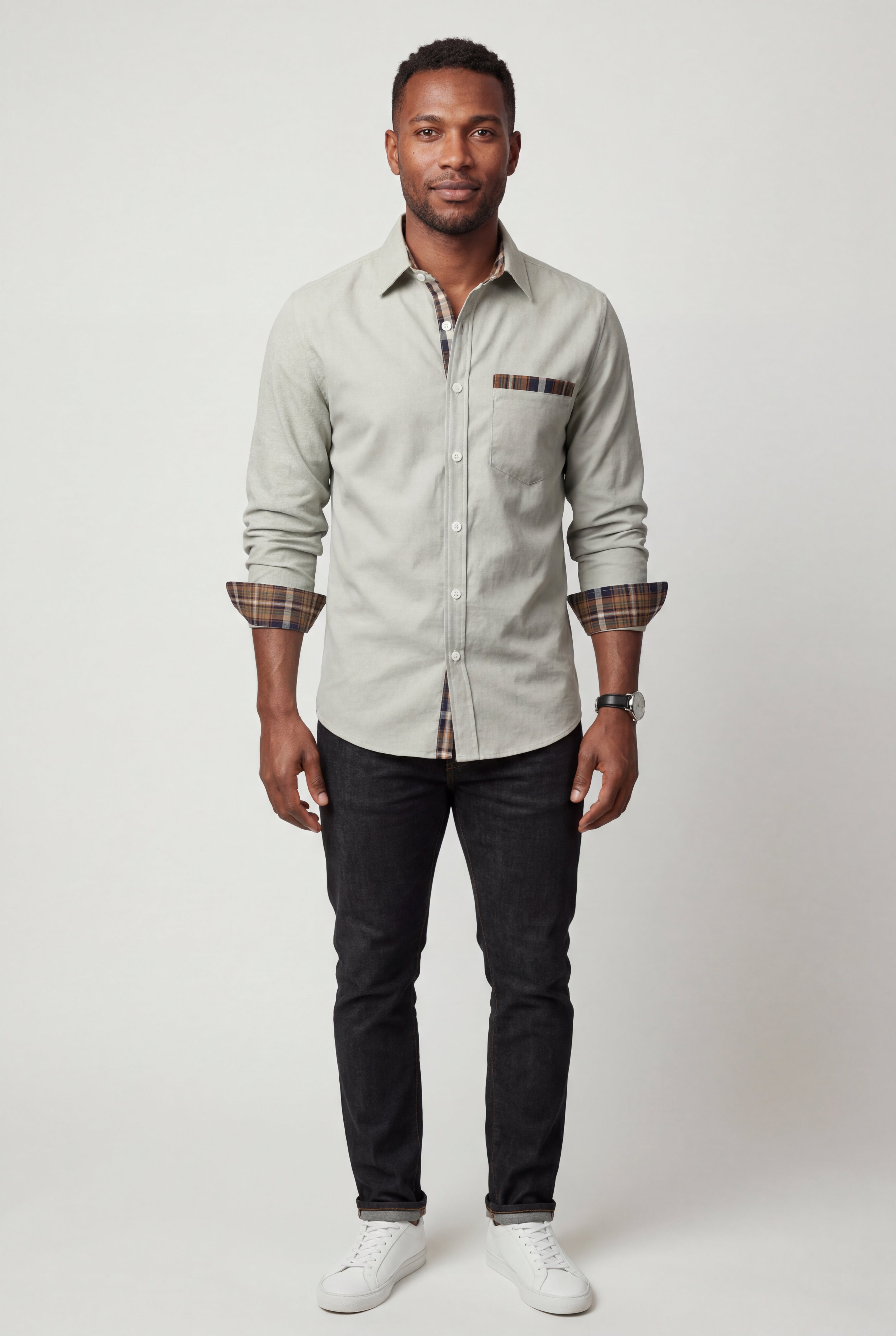 Kian | Men's Plaid Trim Button-Up Casual Shirt