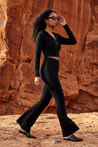 Lia | Ribbed Cropped Hoodie and Flared Pants Lounge Set