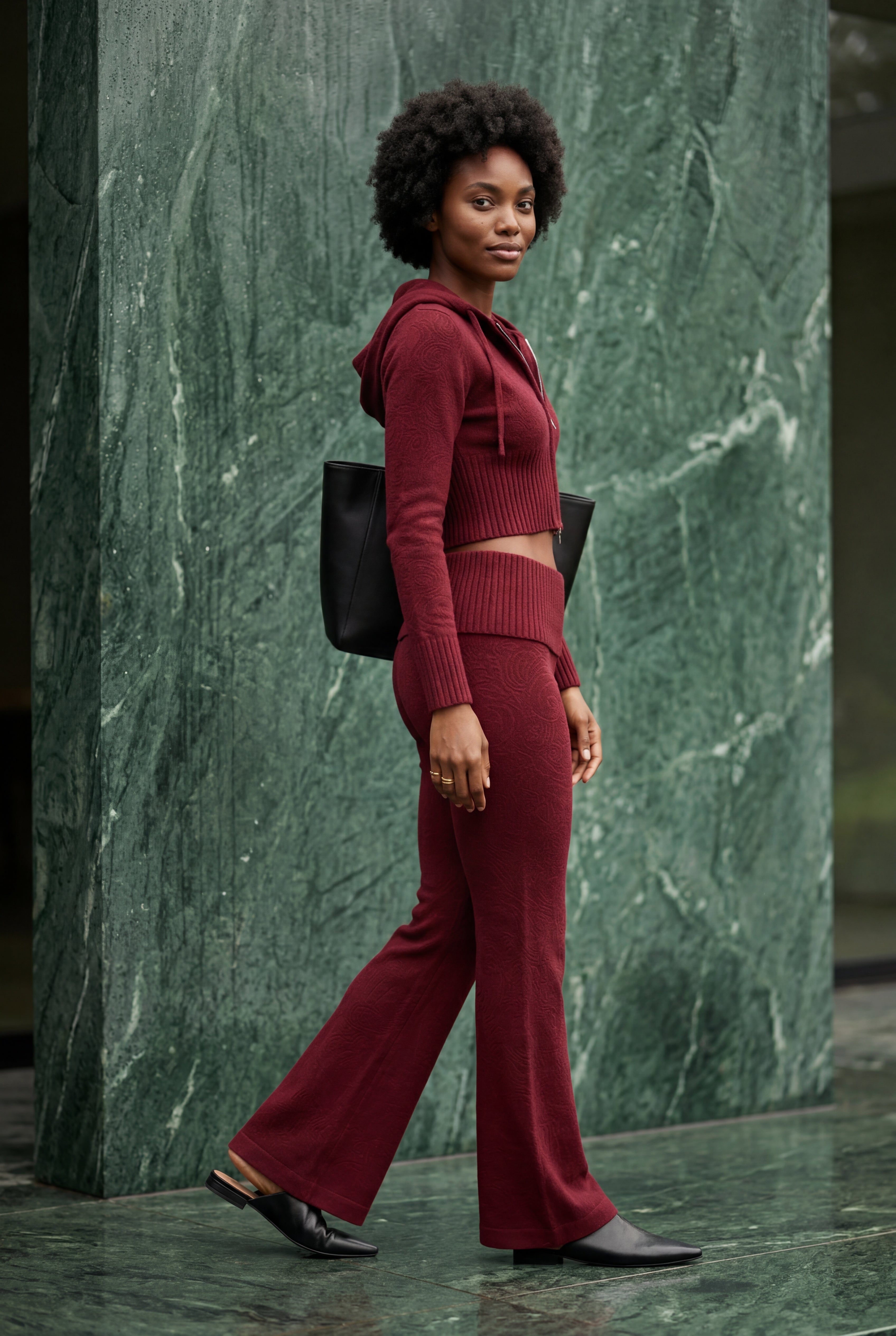 Lia | Ribbed Cropped Hoodie and Flared Pants Lounge Set