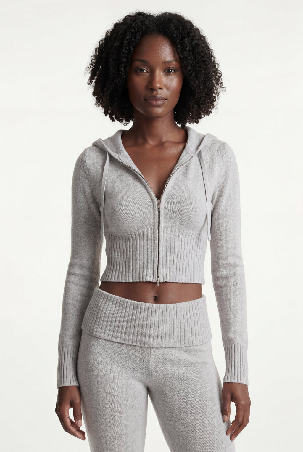 Lia | Ribbed Cropped Hoodie and Flared Pants Lounge Set