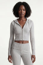 Lia | Ribbed Cropped Hoodie and Flared Pants Lounge Set