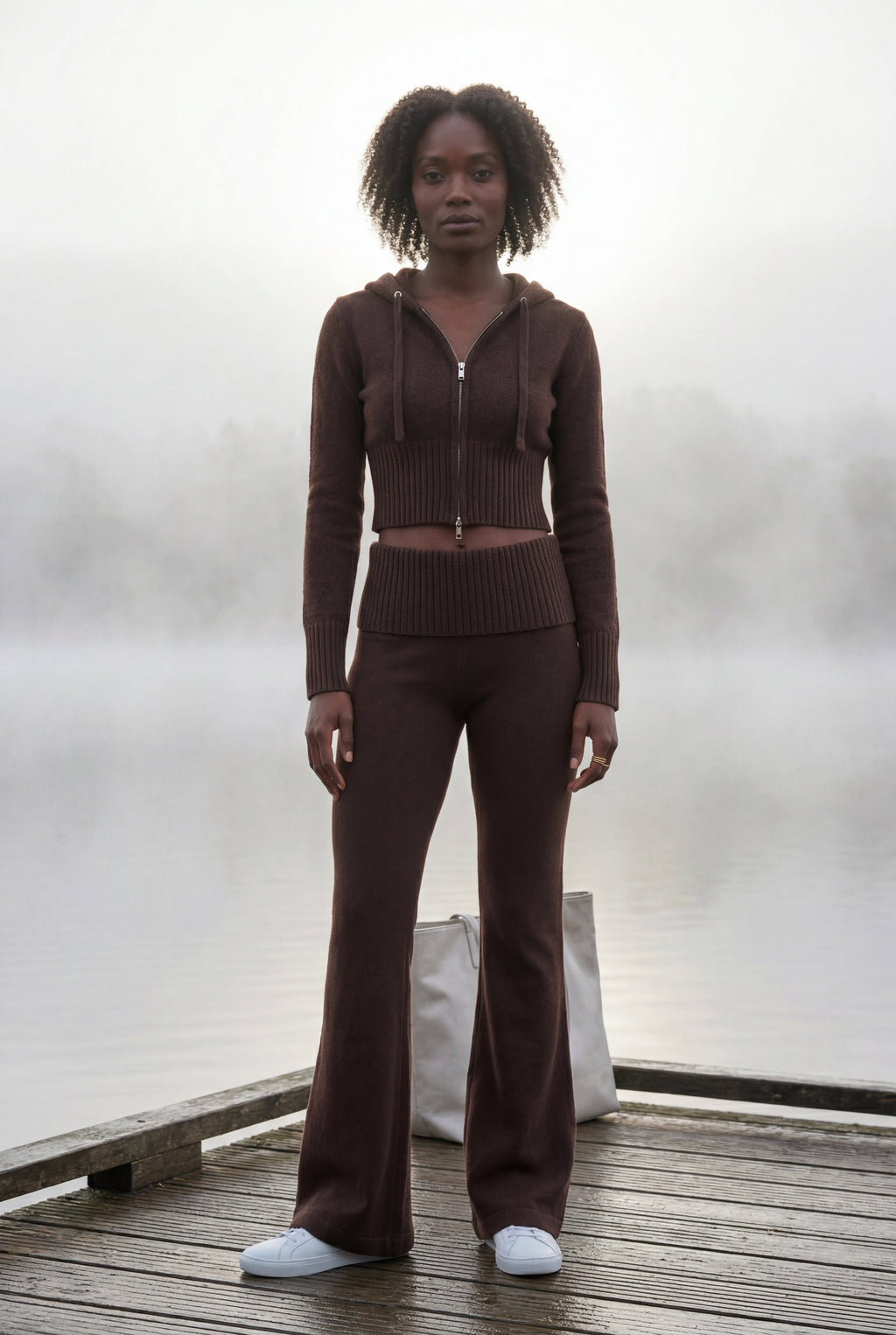 Lia | Ribbed Cropped Hoodie and Flared Pants Lounge Set