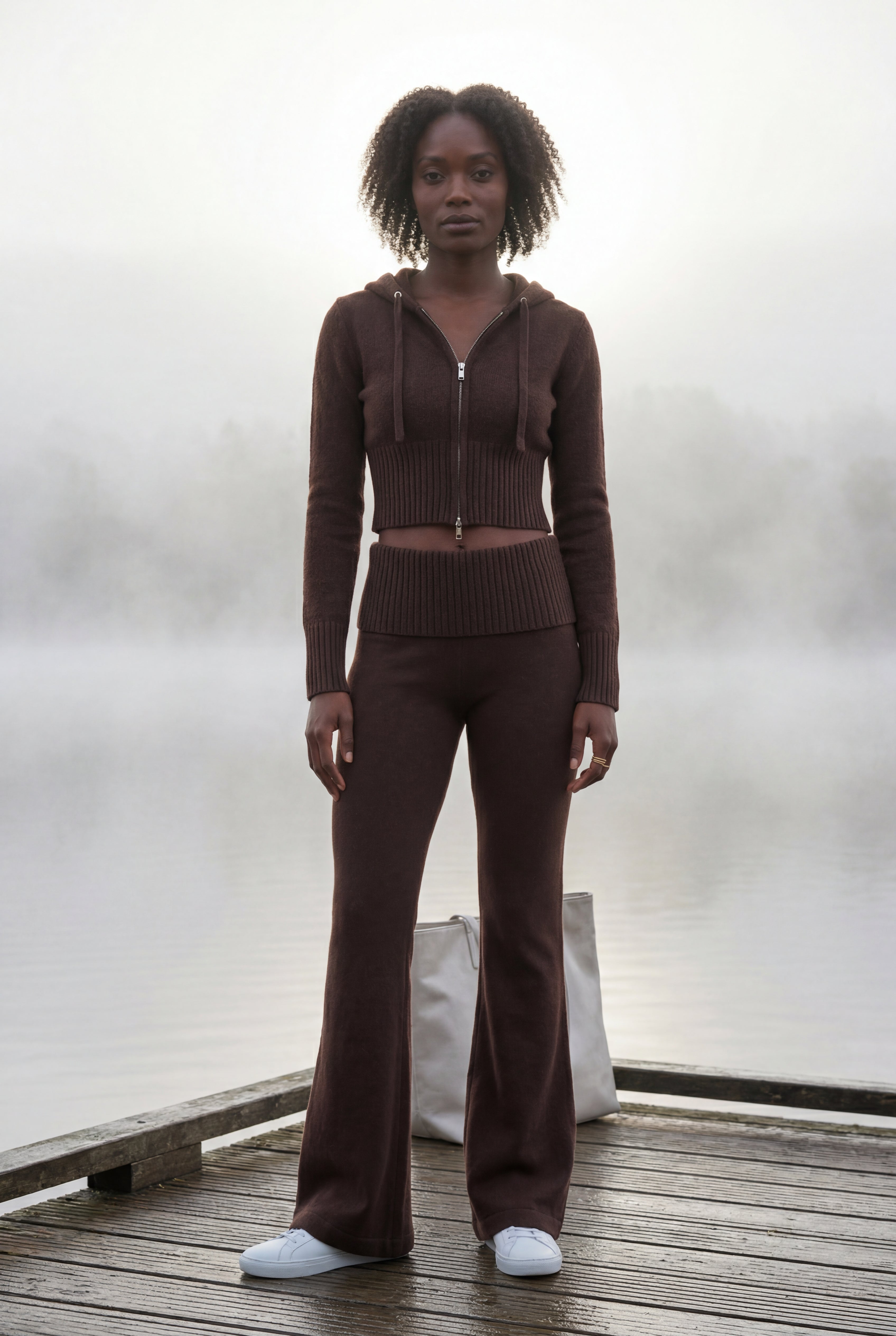 Lia | Ribbed Cropped Hoodie and Flared Pants Lounge Set