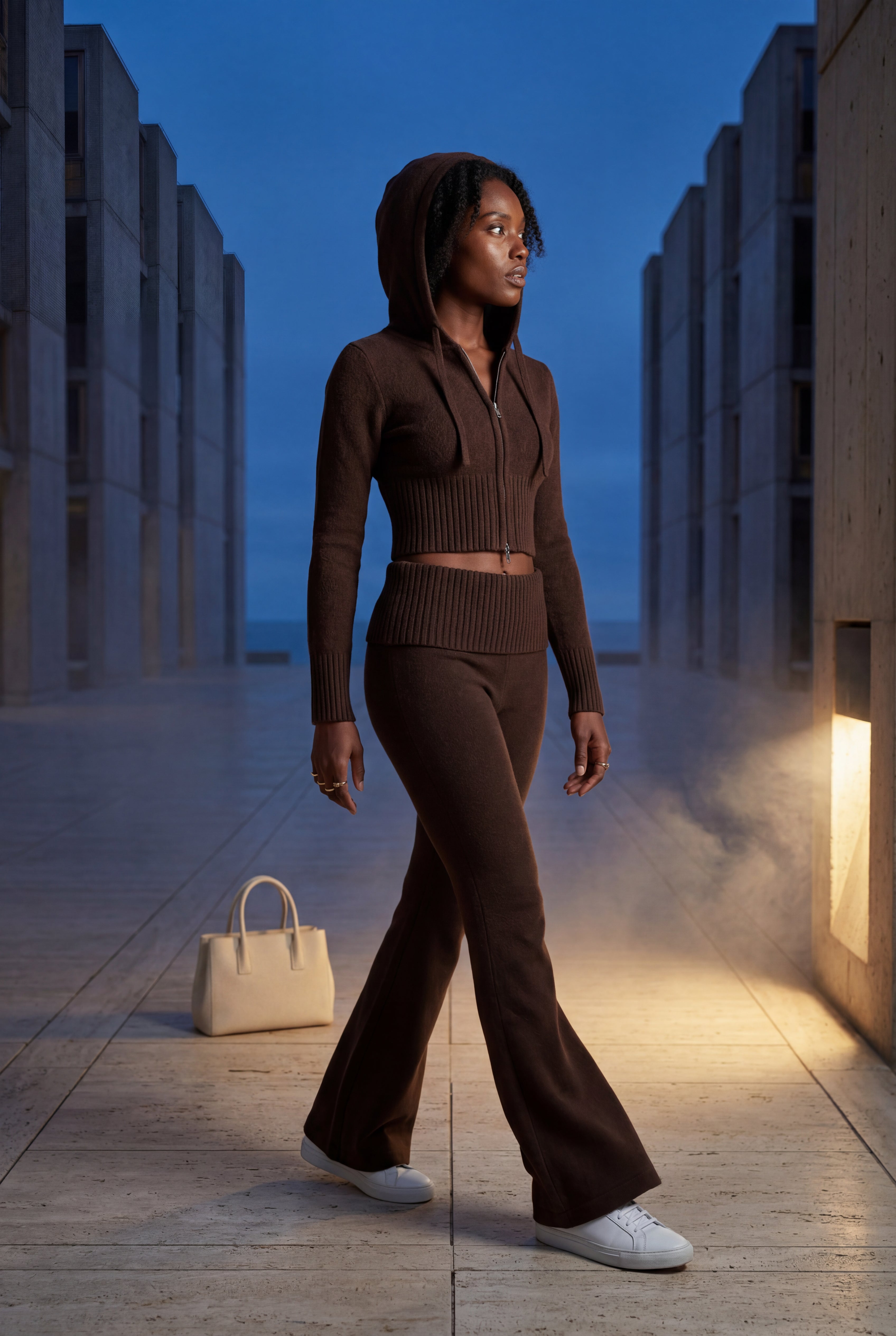 Lia | Ribbed Cropped Hoodie and Flared Pants Lounge Set