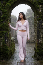 Lia | Ribbed Cropped Hoodie and Flared Pants Lounge Set