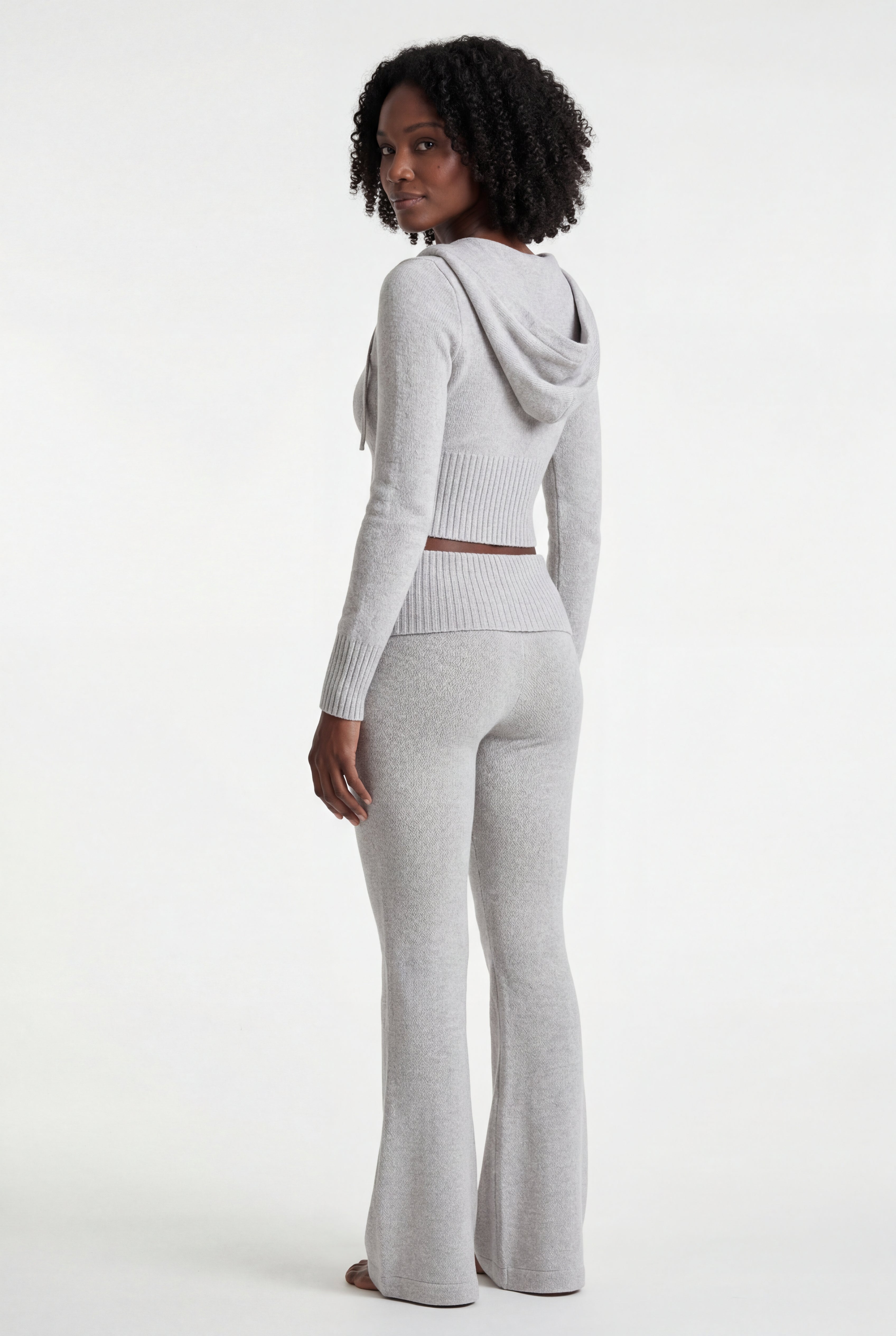 Lia | Ribbed Cropped Hoodie and Flared Pants Lounge Set