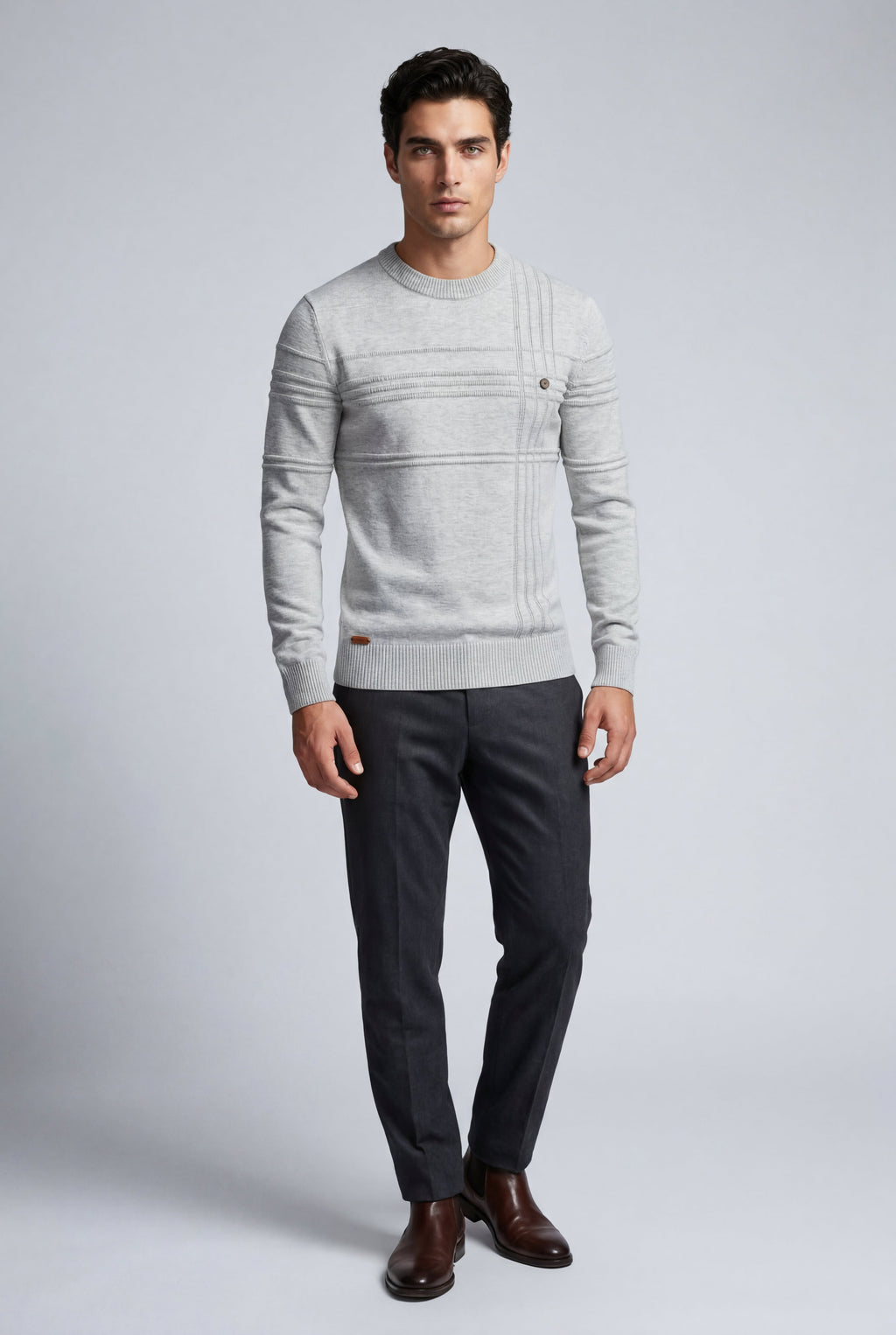 Structured Tonal Textured Crewneck Sweater | Liam