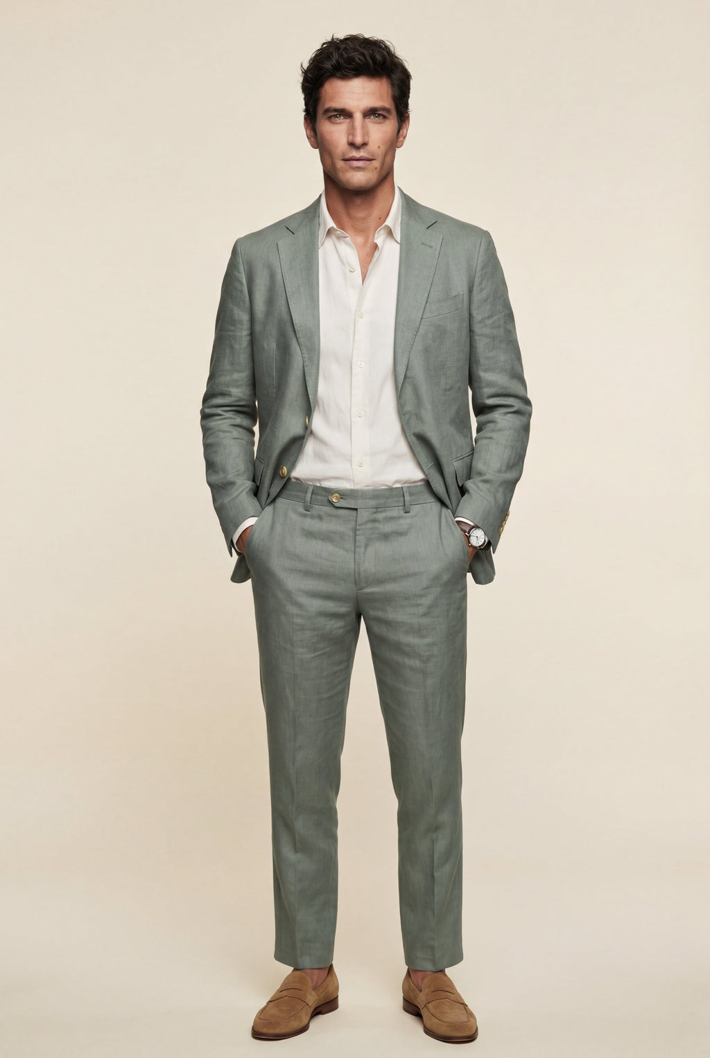 Liam | Notch Lapel Tailored Two Piece Suit with Slim Cropped Trousers