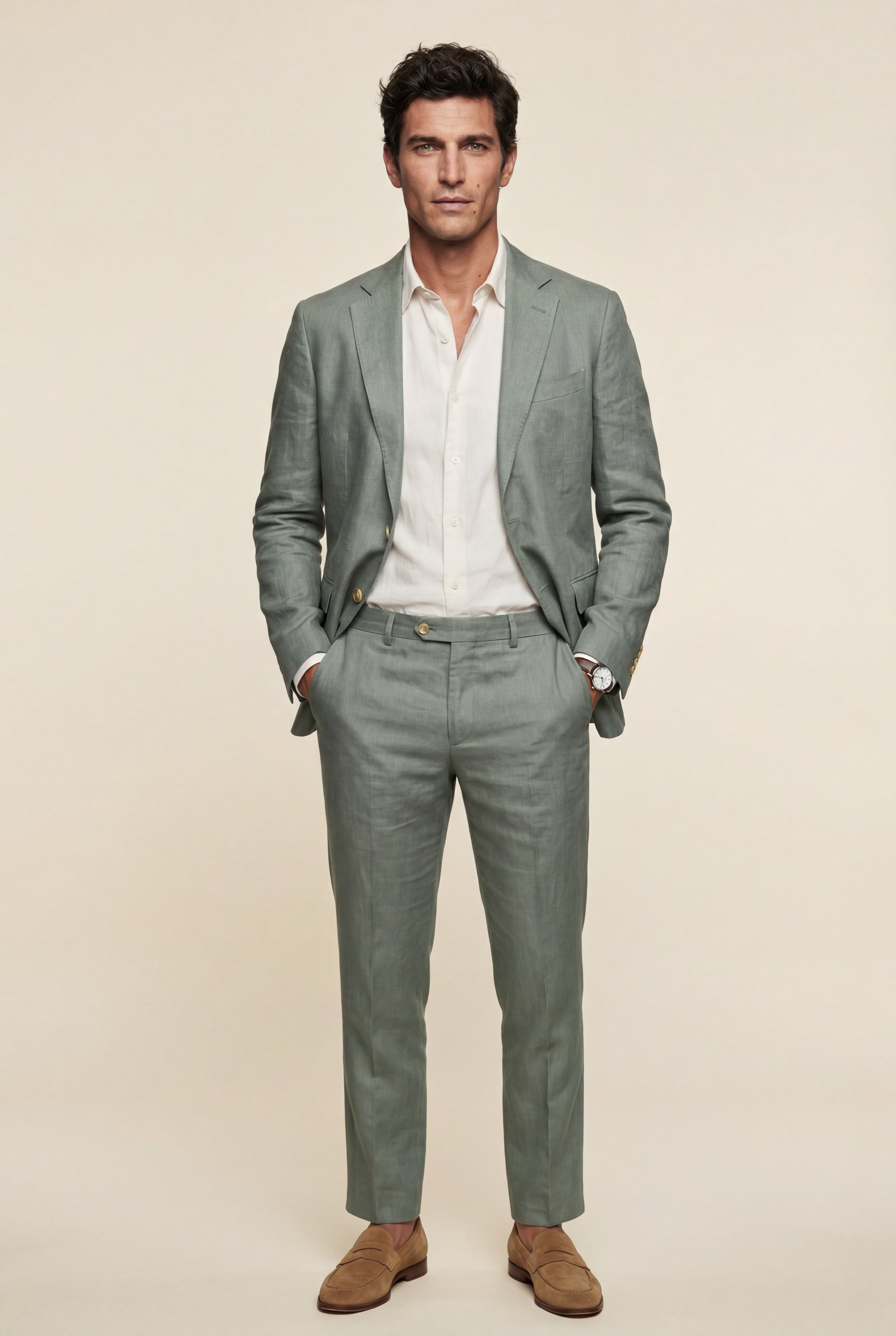 Liam | Notch Lapel Tailored Two Piece Suit with Slim Cropped Trousers