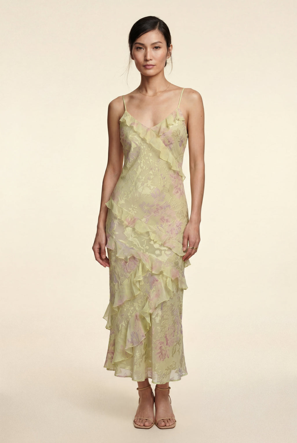 Elcevi | Sheer Ruffled Tiered Maxi Slip Dress For Women