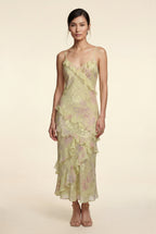 Elcevi | Sheer Ruffled Tiered Maxi Slip Dress For Women