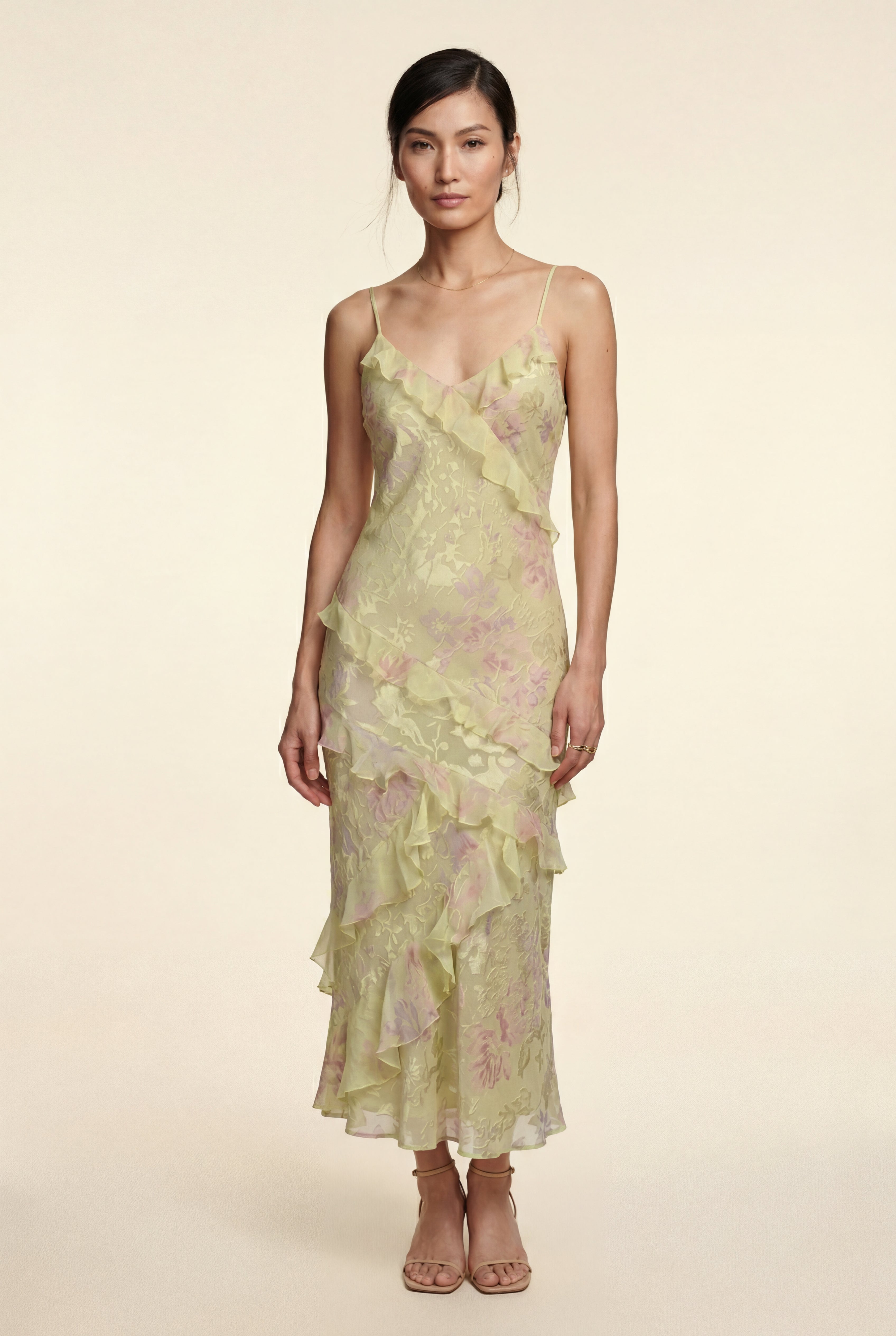 Elcevi | Sheer Ruffled Tiered Maxi Slip Dress For Women