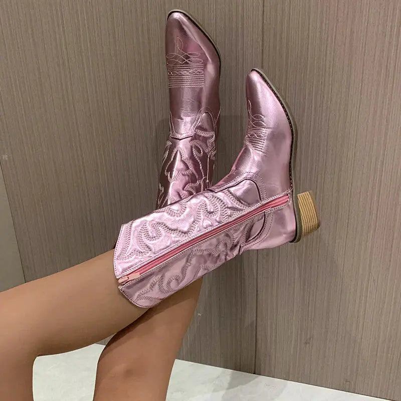 Amy | Metallic Western Embroidered Ankle Boots