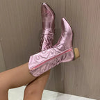 Amy | Metallic Western Embroidered Ankle Boots