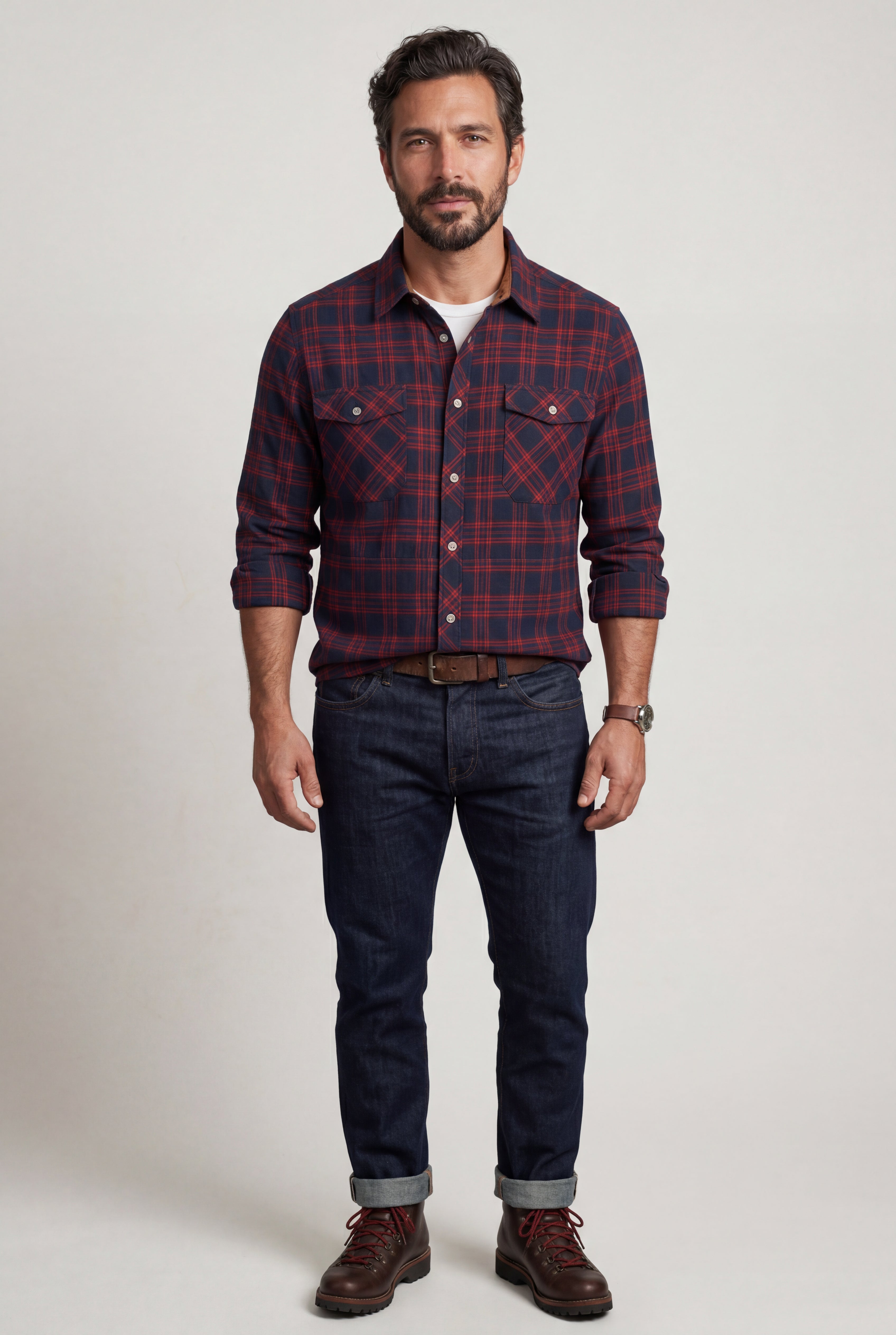 Kian | Large Check Plaid Long Sleeve Button Down Shirt