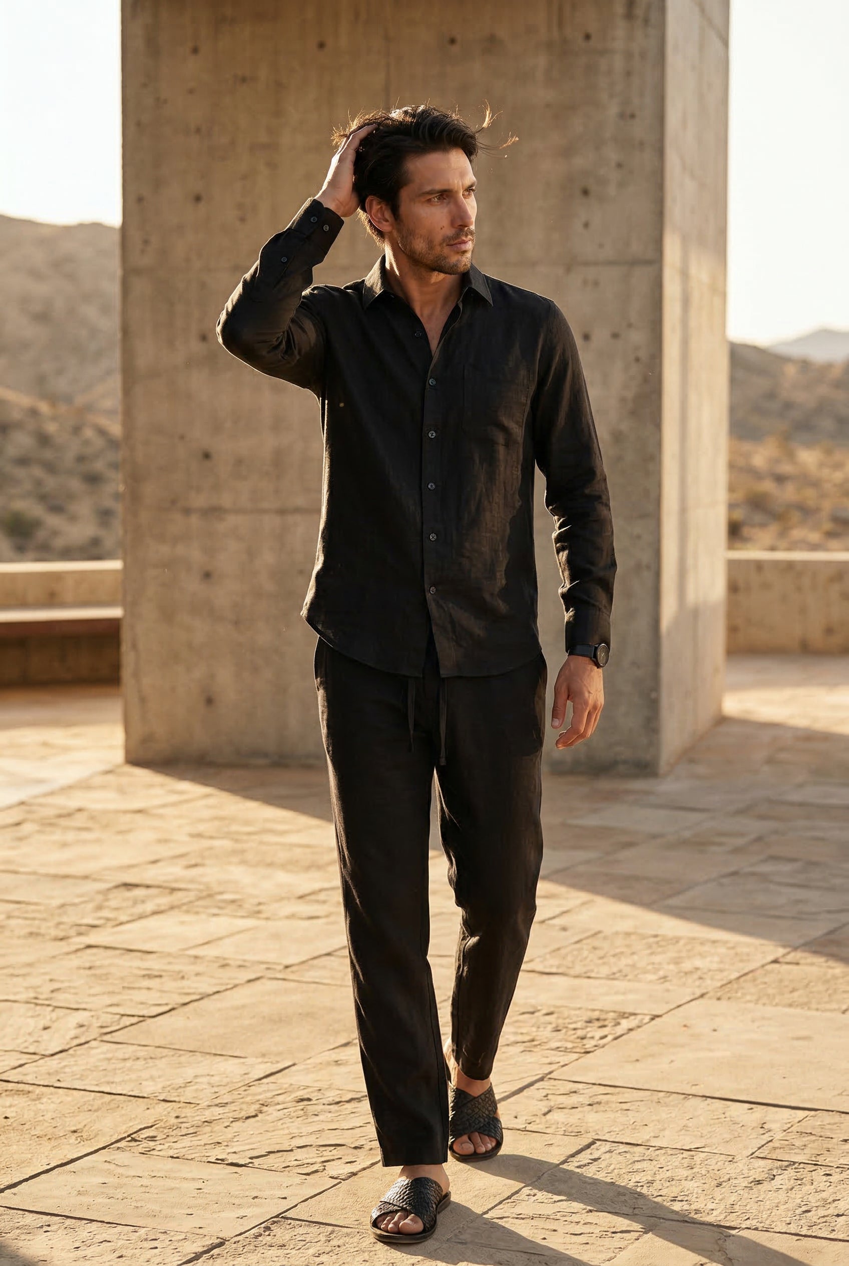 Liam | Relaxed Long-sleeve Shirt and Drawstring Pants Set