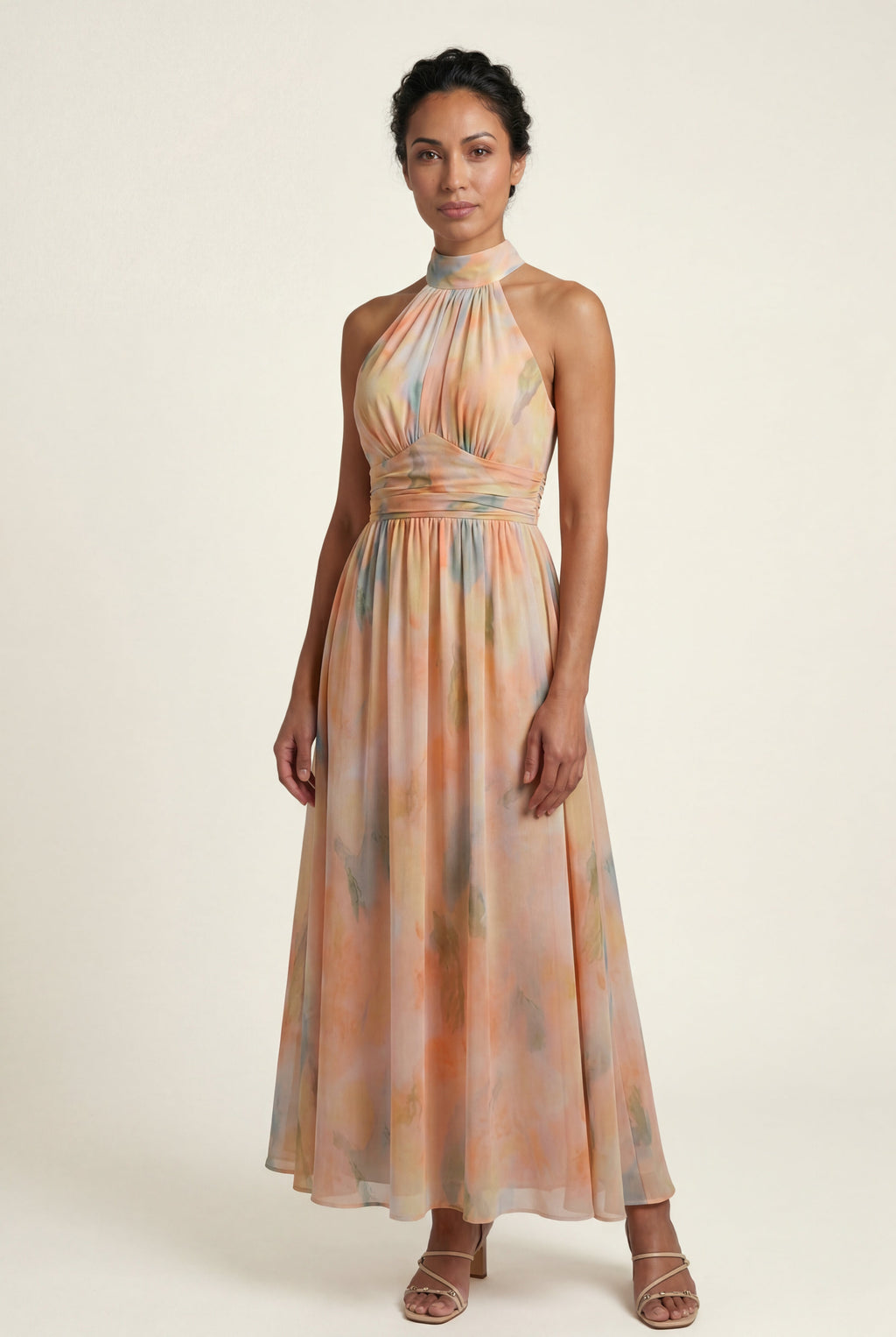 Elcevi | Watercolor Halter Neck Maxi Dress Multicolor