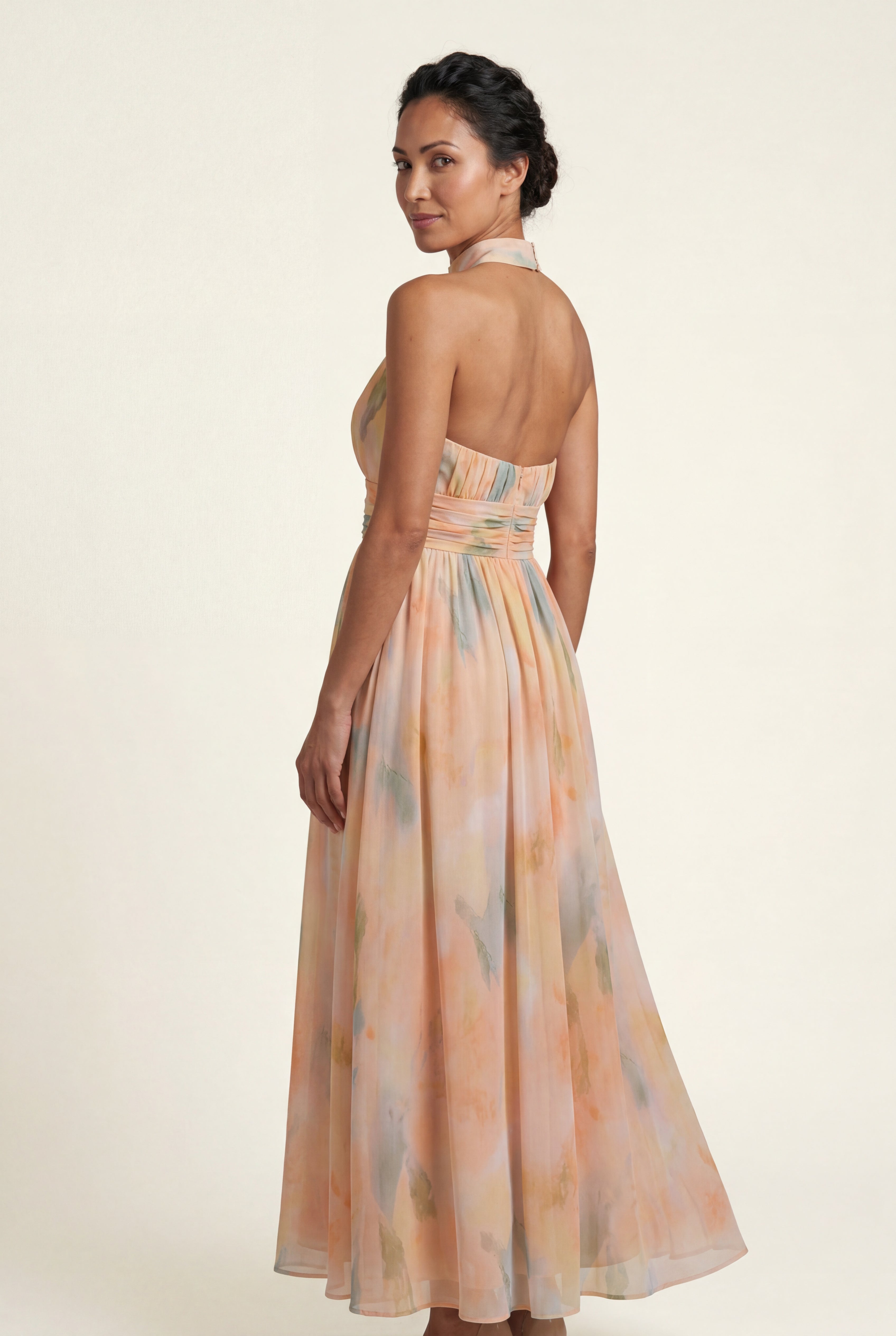 Elcevi | Watercolor Halter Neck Maxi Dress Multicolor