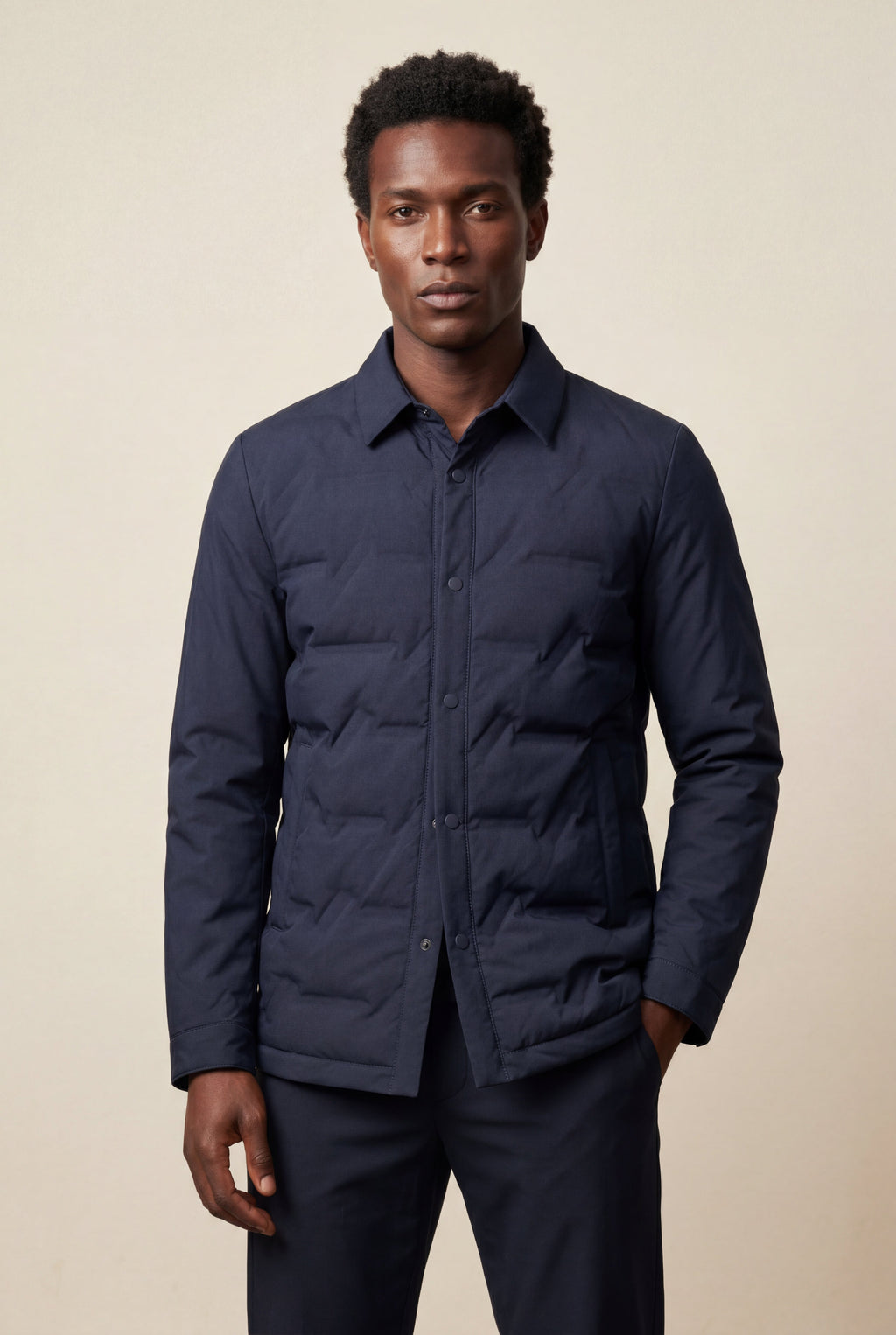 Liam | Chevron Quilted Snap-front Puffer Shirt Jacket