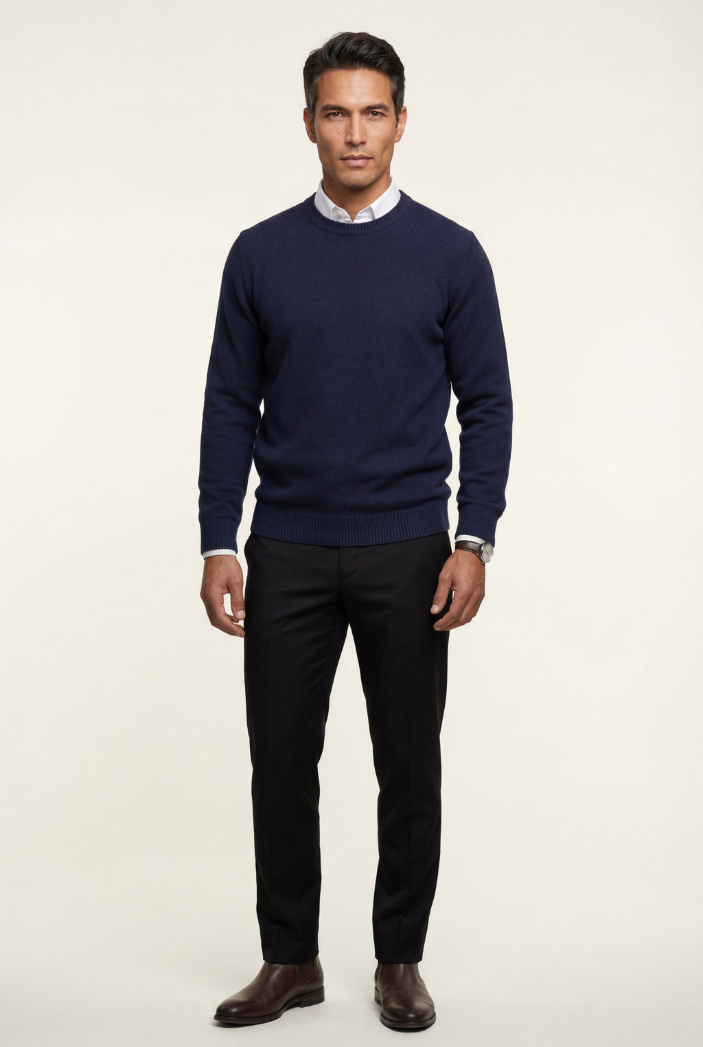 Classic Crew Neck Pullover Sweater with Ribbed Trim |  James