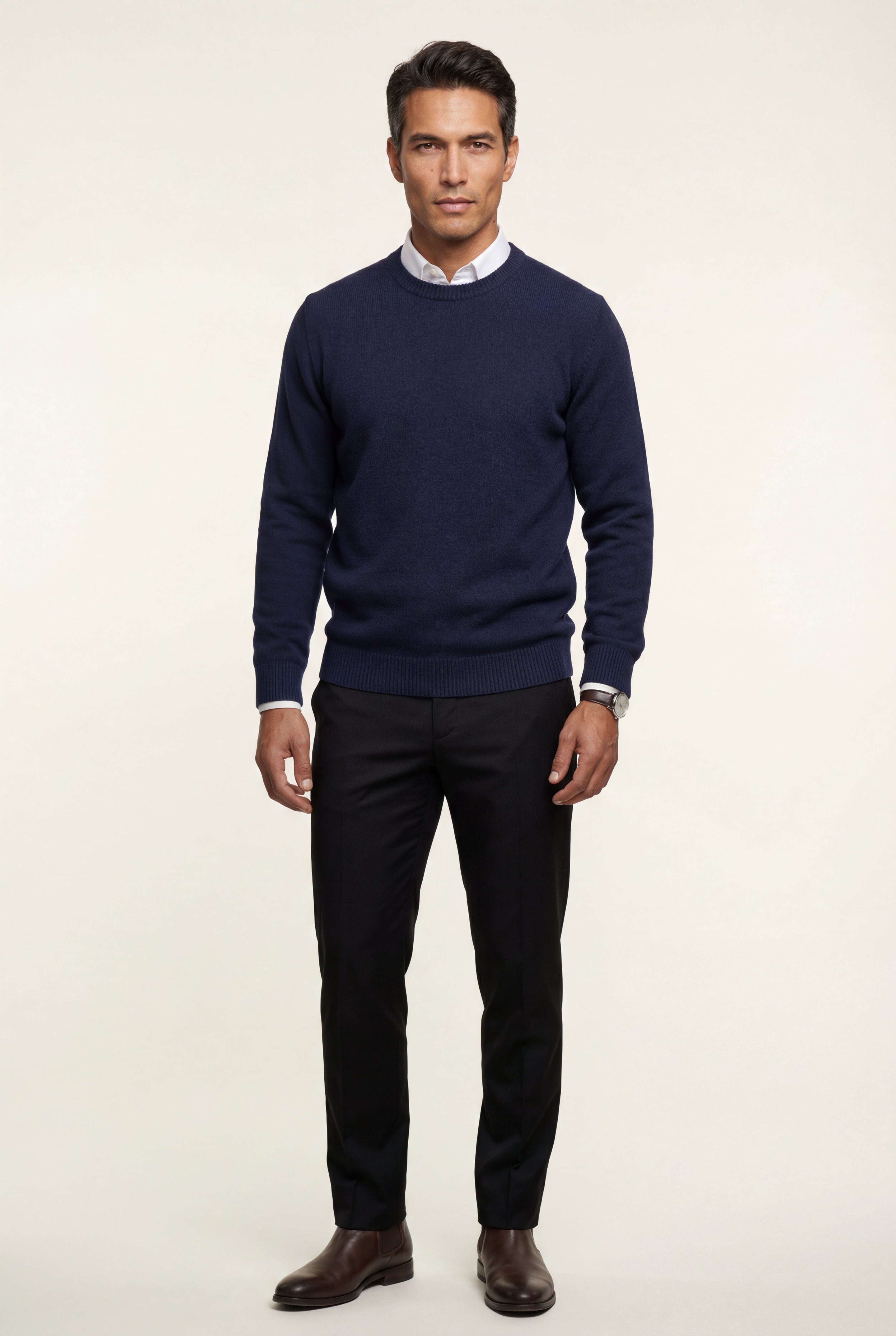 Classic Crew Neck Pullover Sweater with Ribbed Trim |  James