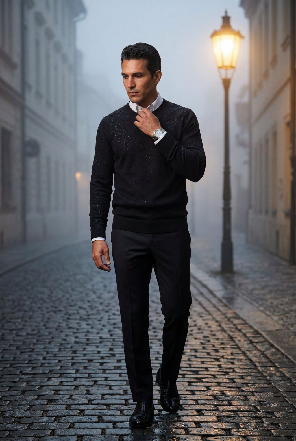 Classic Crew Neck Pullover Sweater with Ribbed Trim |  James