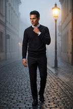 Classic Crew Neck Pullover Sweater with Ribbed Trim |  James
